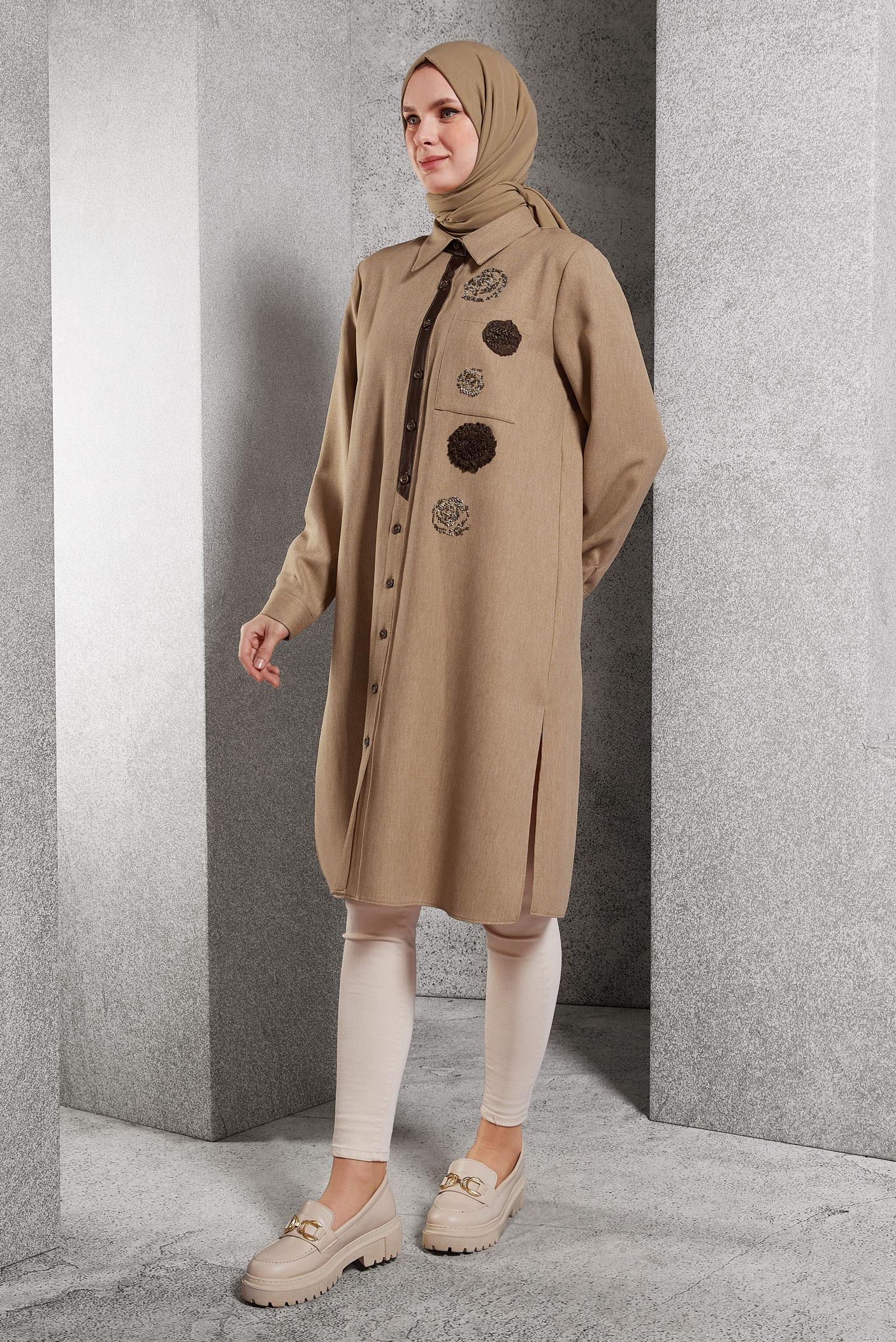 Tesettür giyim KAHVE ARMÜRLÜ TESETTÜR TUNİK 45045