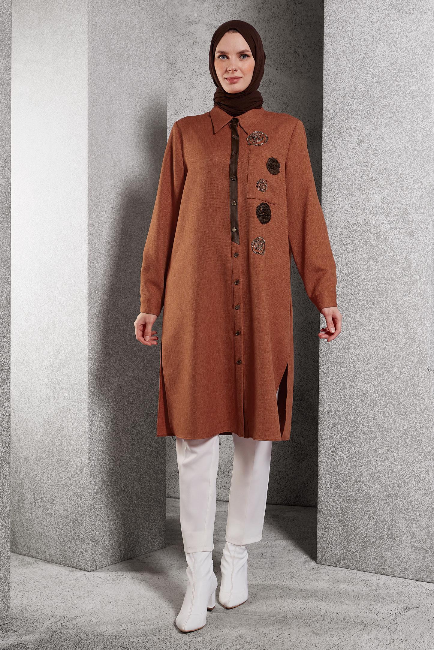 Tesettür giyim TURUNCU ARMÜRLÜ TESETTÜR TUNİK 45045