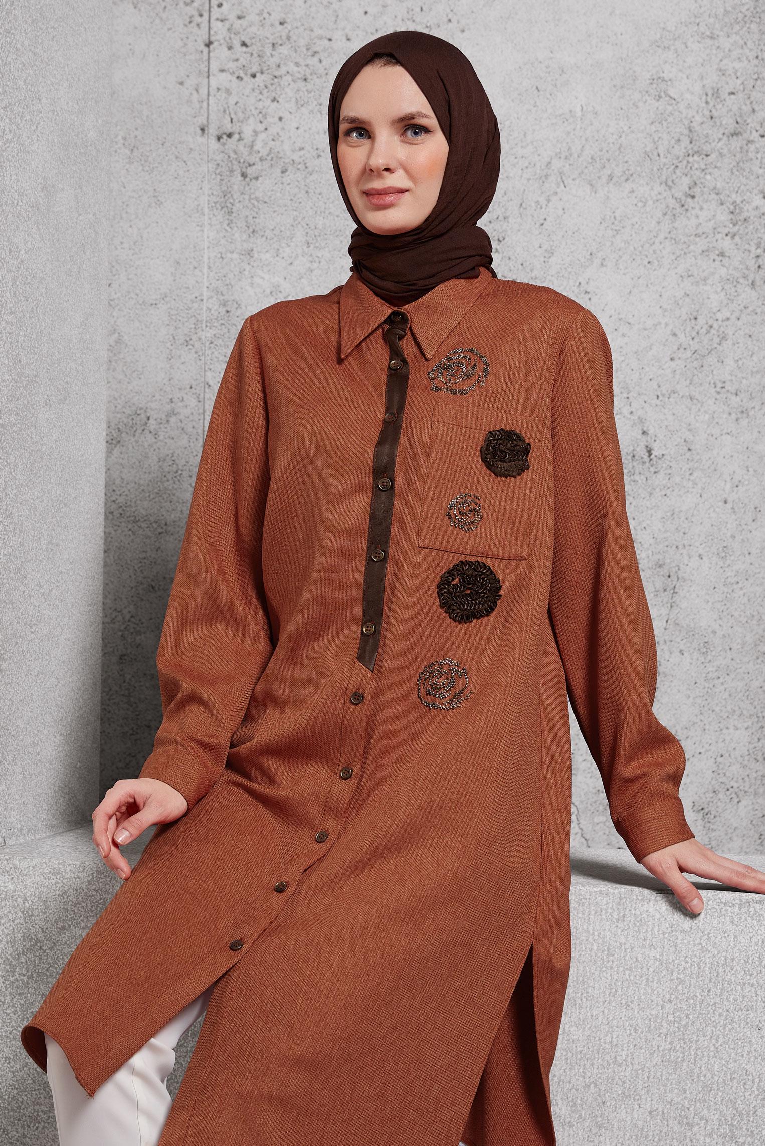 Tesettür giyim TURUNCU ARMÜRLÜ TESETTÜR TUNİK 45045