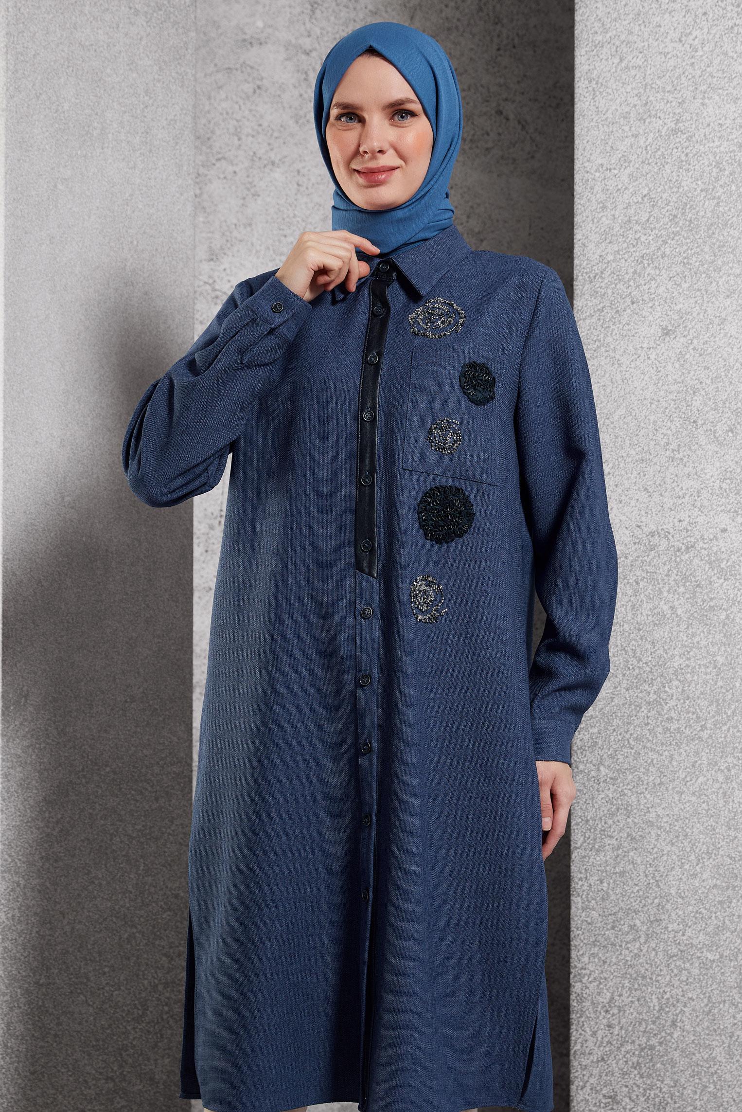 Tesettür giyim LACİVERT ARMÜRLÜ TESETTÜR TUNİK 45045