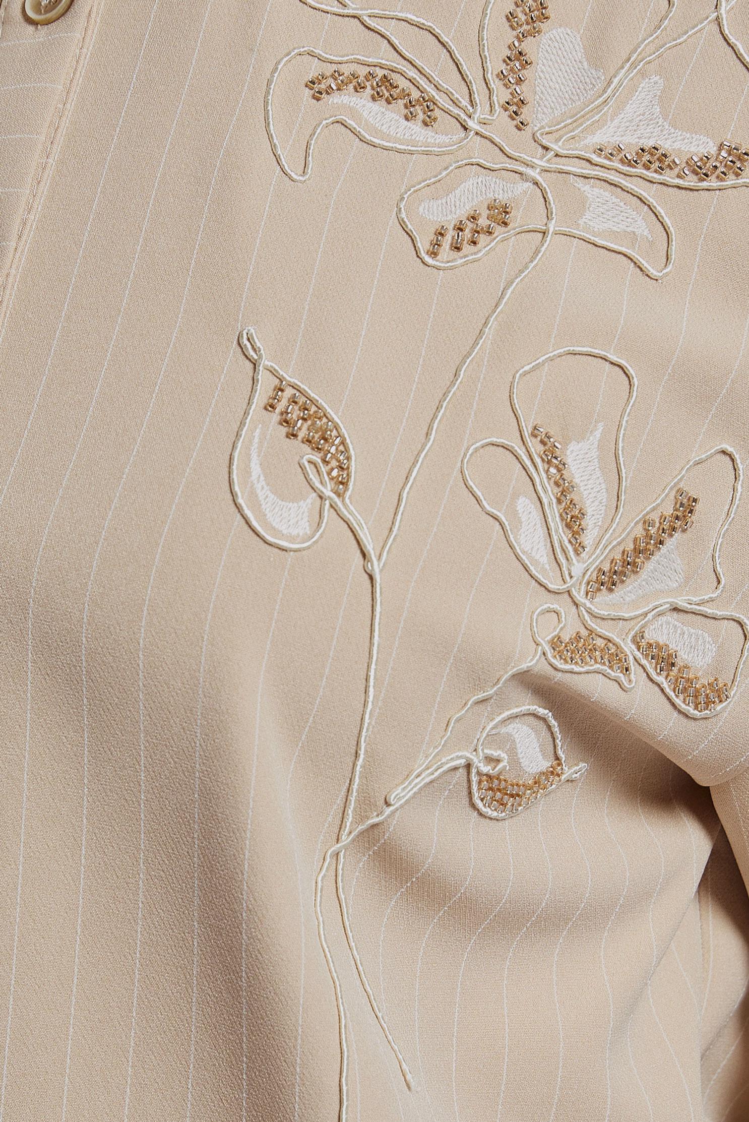 Tesettür giyim BEJ İŞLEME DETAYLI ÇİZGİLİ TUNİK 45048