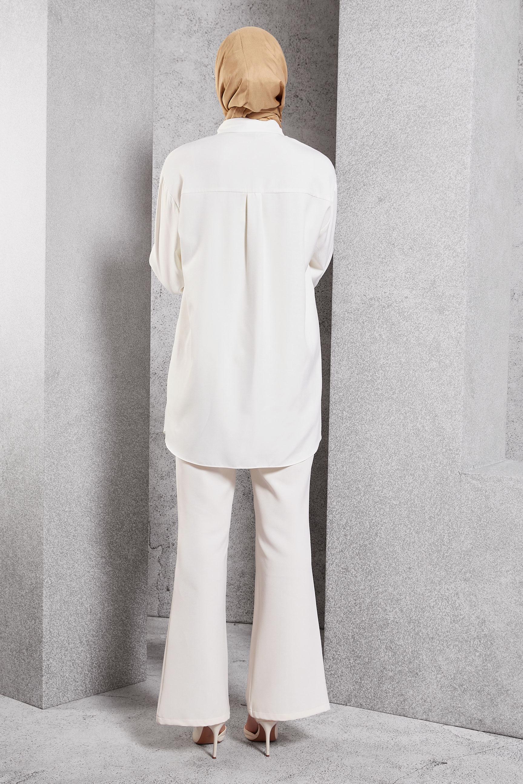 Tesettür giyim BEYAZ BONCUK İŞLEMELİ TUNİK 45049