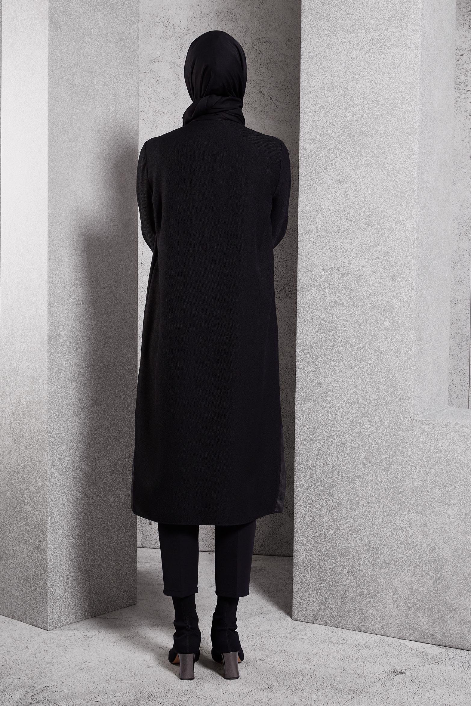 Tesettür giyim SİYAH İŞLEMELİ UZUN TUNİK 45061