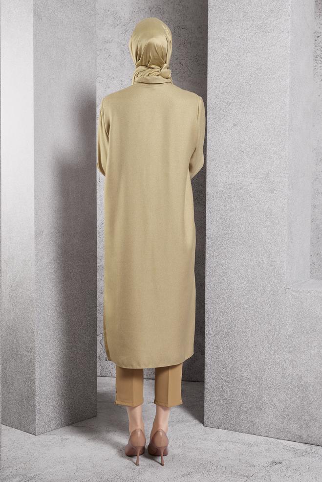 Vêtements hijab BEIGE TUNIQUE LONGUE BRODÉE 45061 - ALVİNA