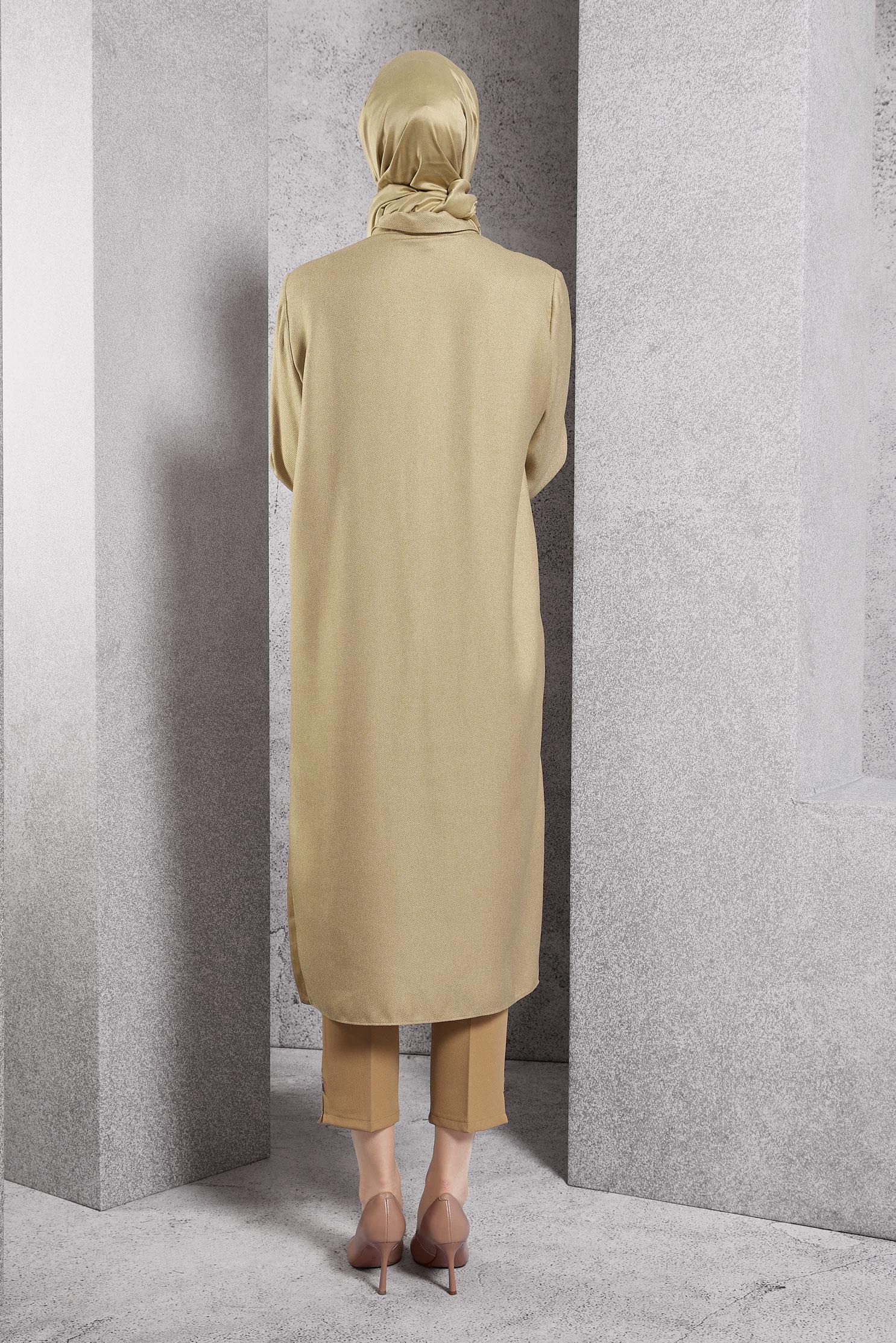 Vêtements hijab BEIGE TUNIQUE LONGUE BRODÉE 45061