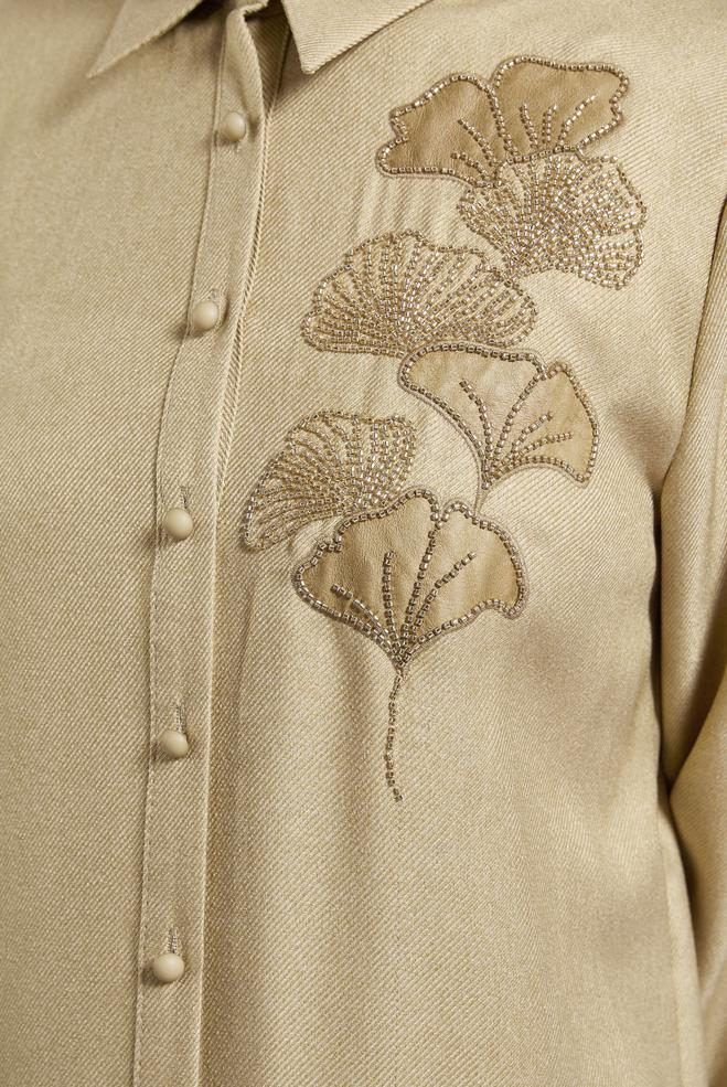 Vêtements hijab BEIGE TUNIQUE LONGUE BRODÉE 45061 - ALVİNA