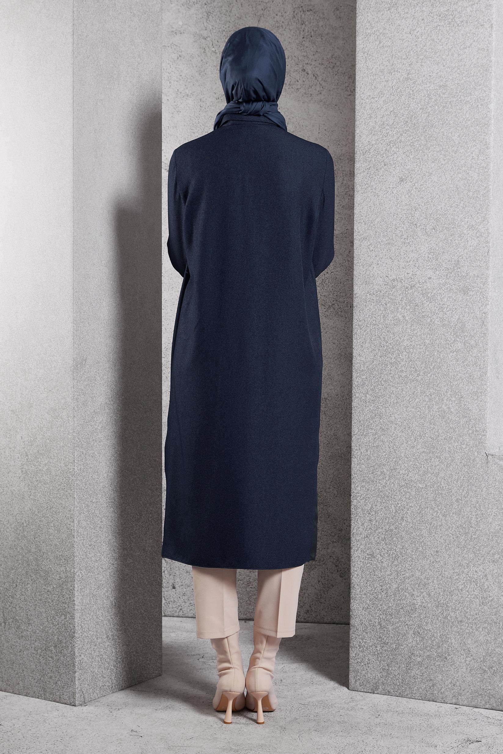 Tesettür giyim LACİVERT İŞLEMELİ UZUN TUNİK 45061