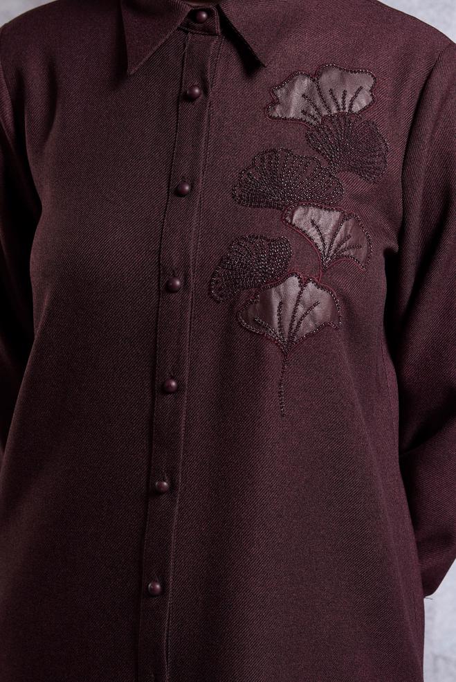 Vêtements hijab PRUNE TUNIQUE LONGUE BRODÉE 45061 - ALVİNA