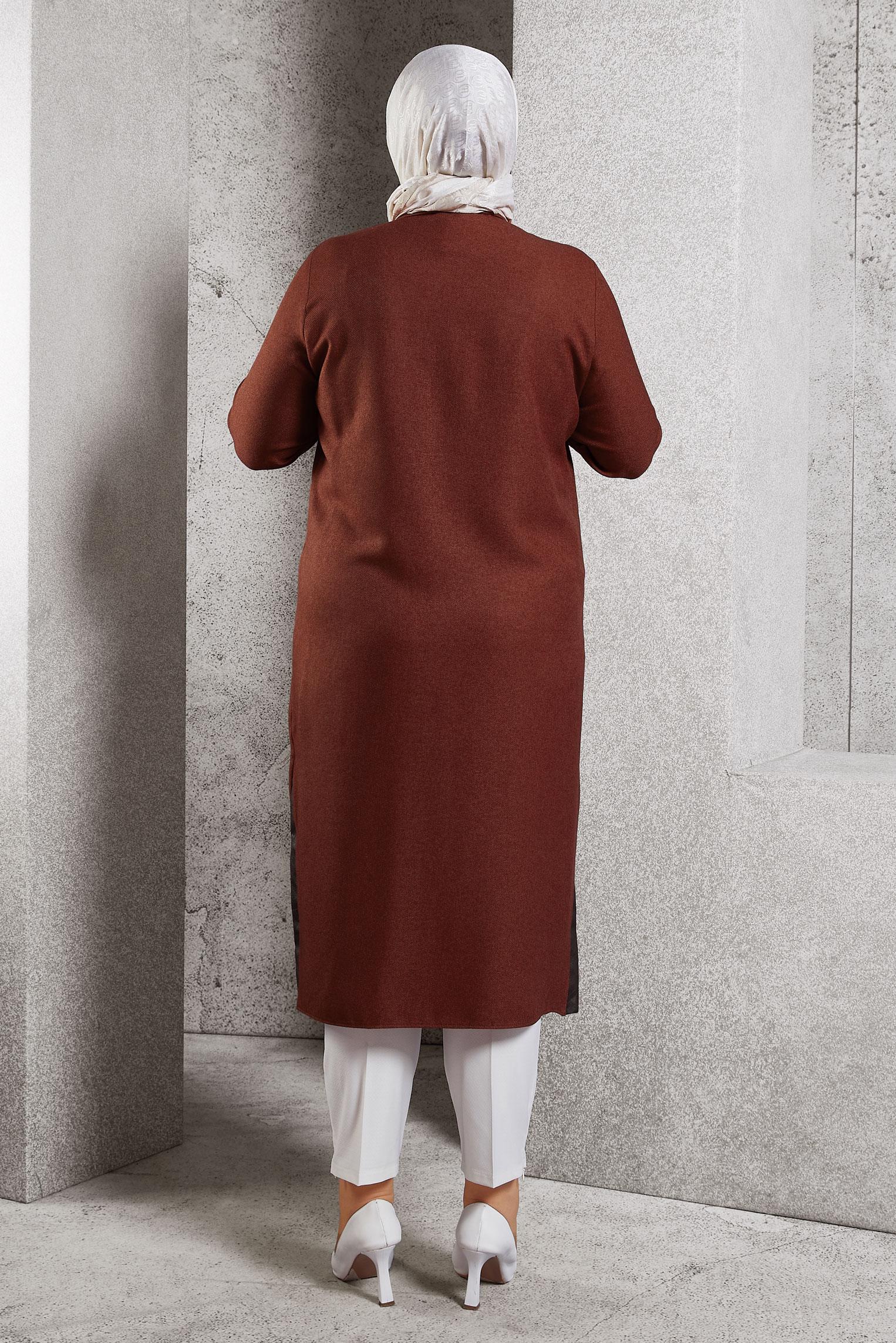 Tesettür giyim BORDO İŞLEMELİ UZUN TUNİK 45061