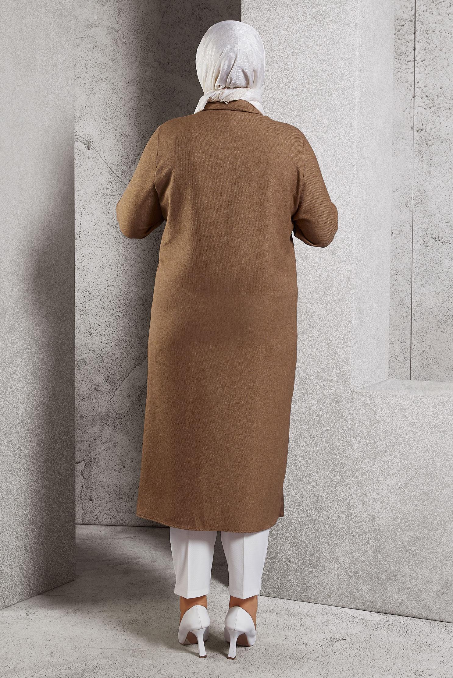 Tesettür giyim TABA İŞLEMELİ UZUN TUNİK 45061