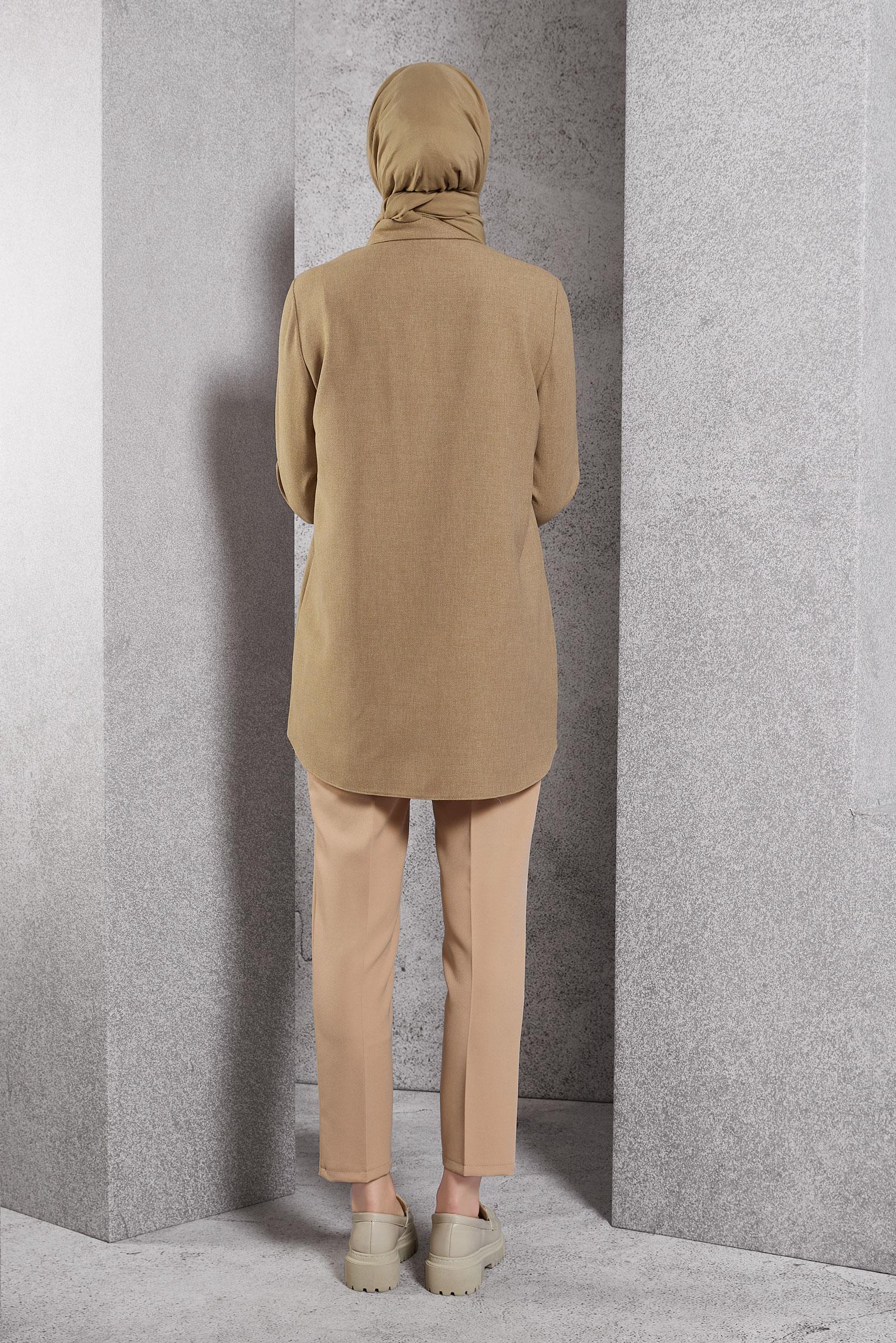 Tesettür giyim KAHVE BONCUK BASKILI TUNİK 45062