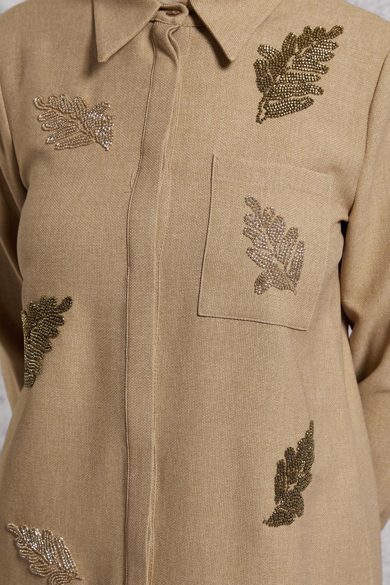 Tesettür giyim KAHVE BONCUK BASKILI TUNİK 45062