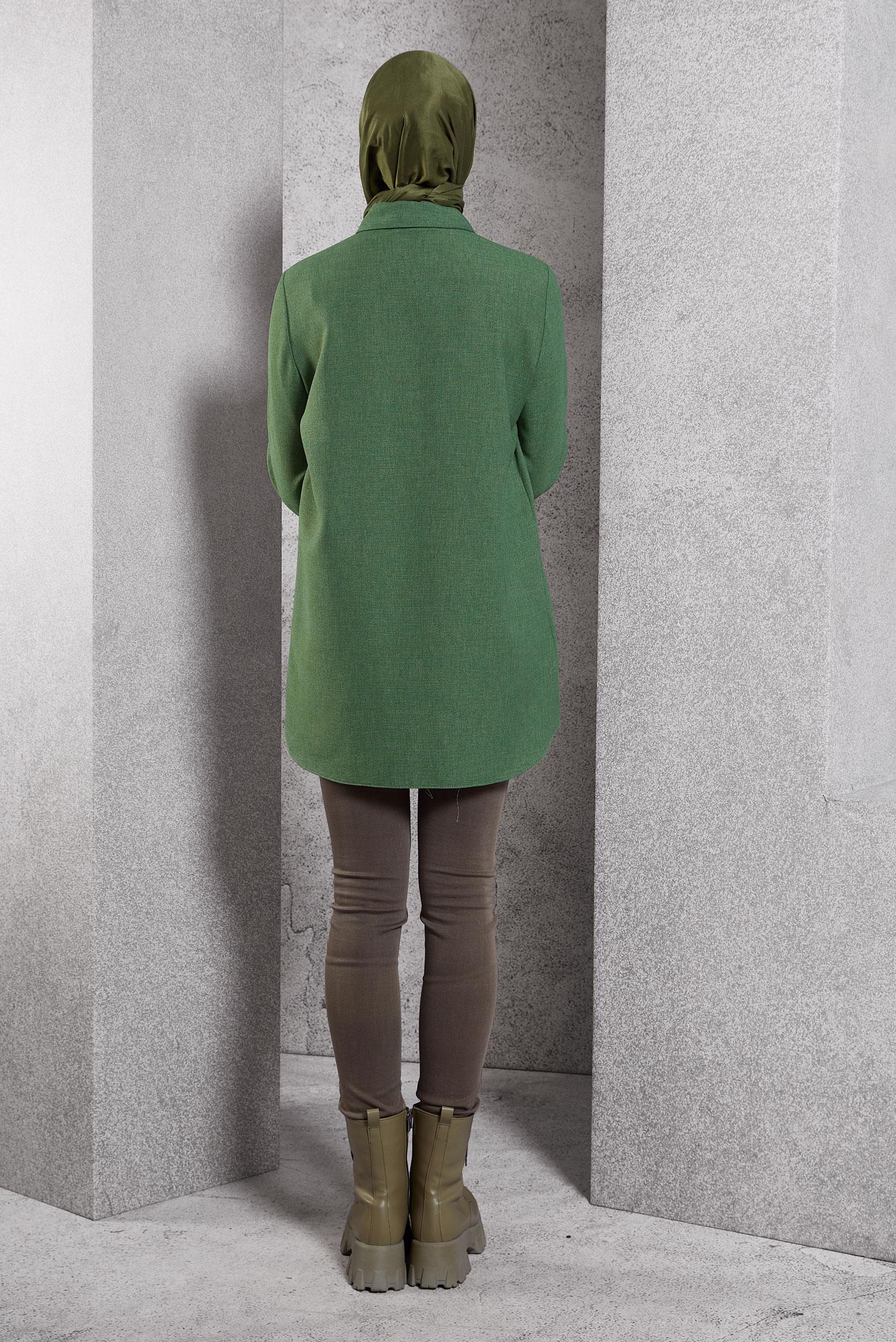 Tesettür giyim HAKİ BONCUK BASKILI TUNİK 45062