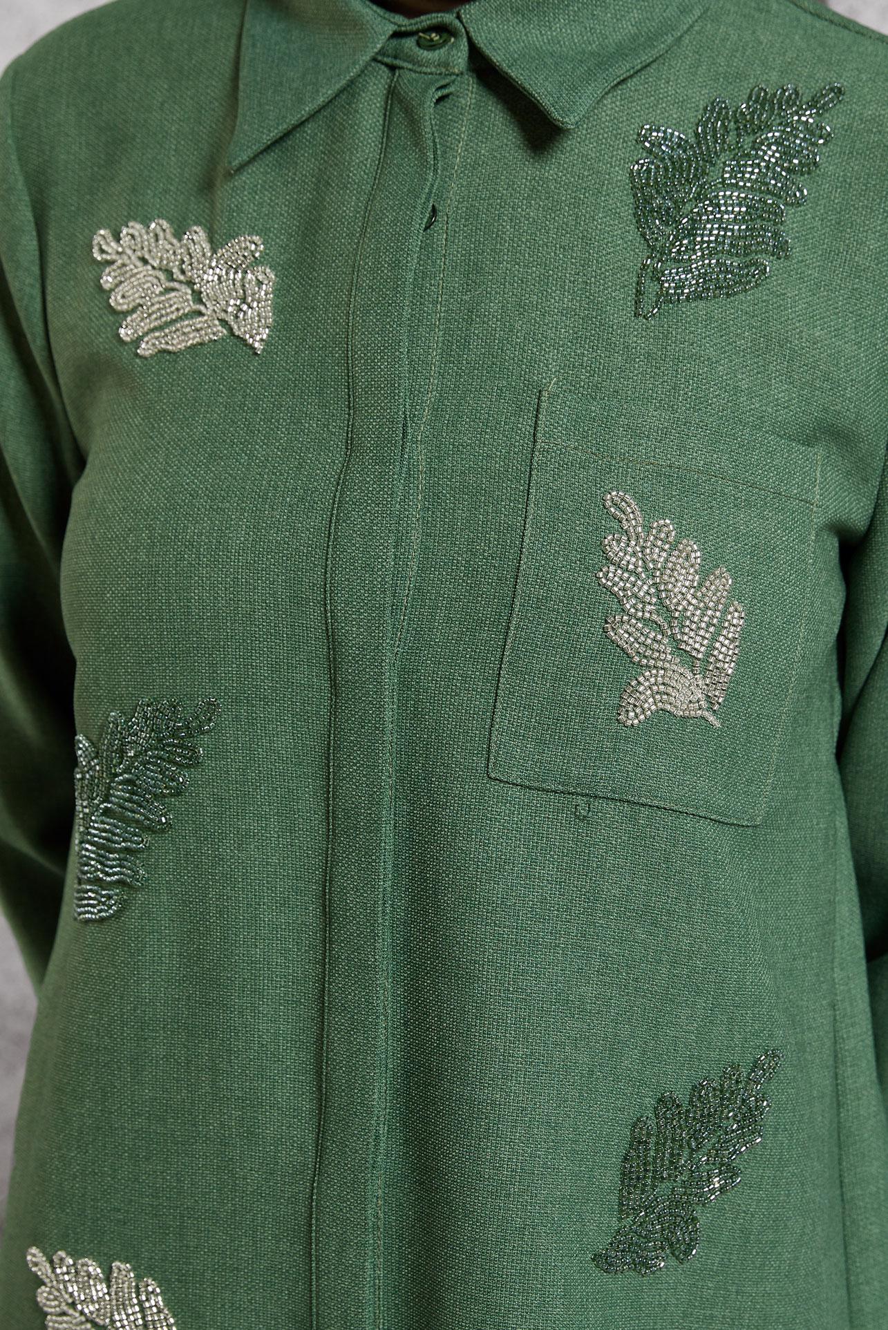 Tesettür giyim HAKİ BONCUK BASKILI TUNİK 45062