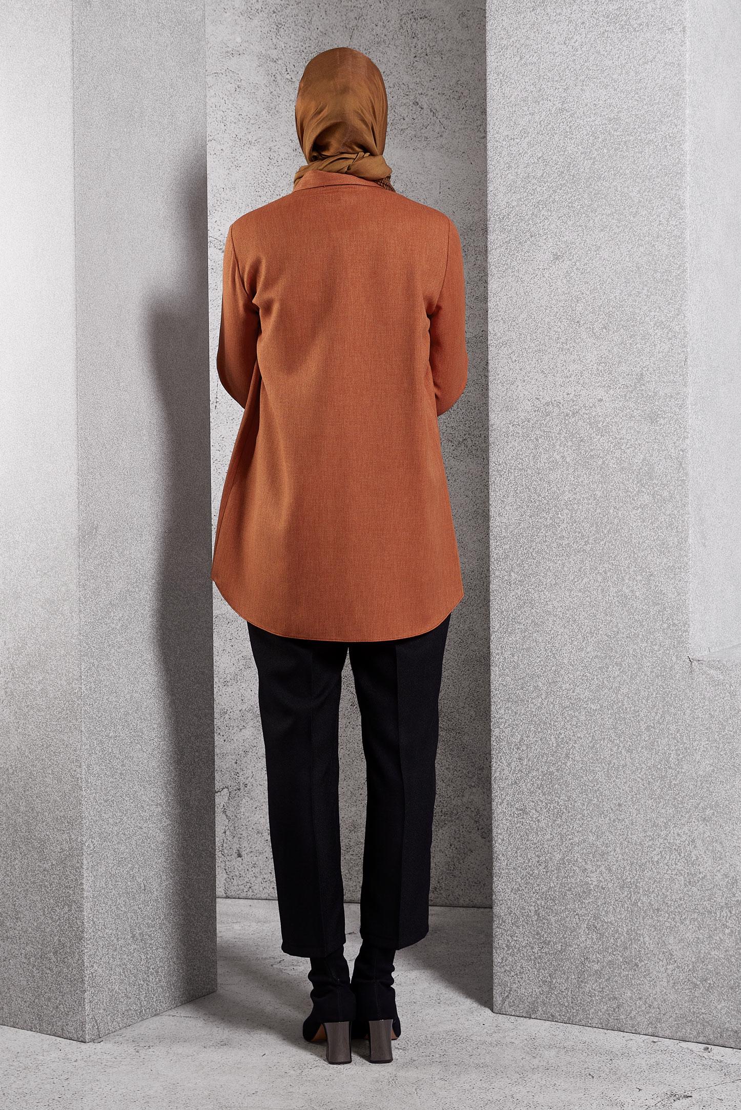 Tesettür giyim TURUNCU BONCUK BASKILI TUNİK 45062