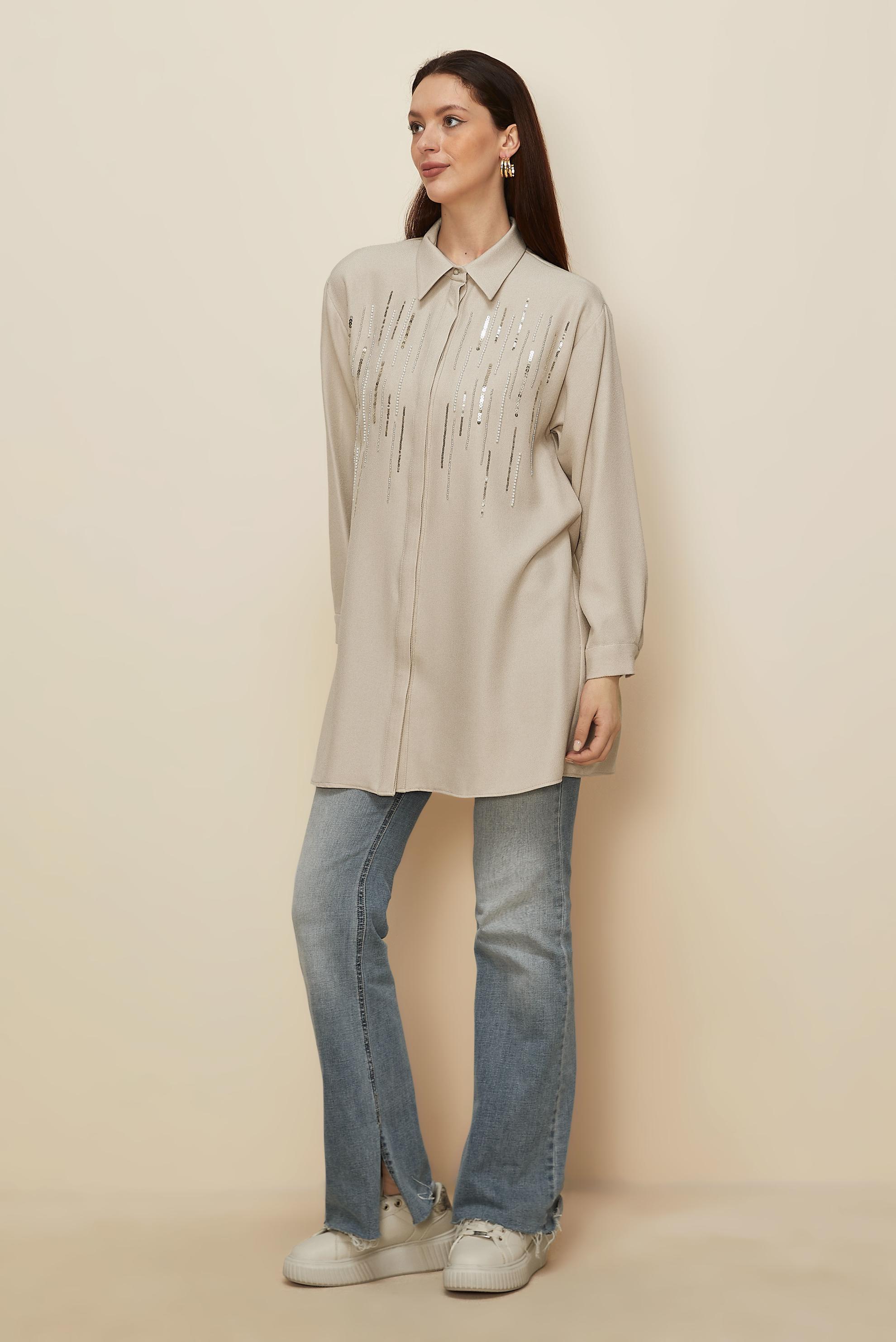 Vêtements hijab ÉCRUE TUNIQUE À PAILLETTES 45063