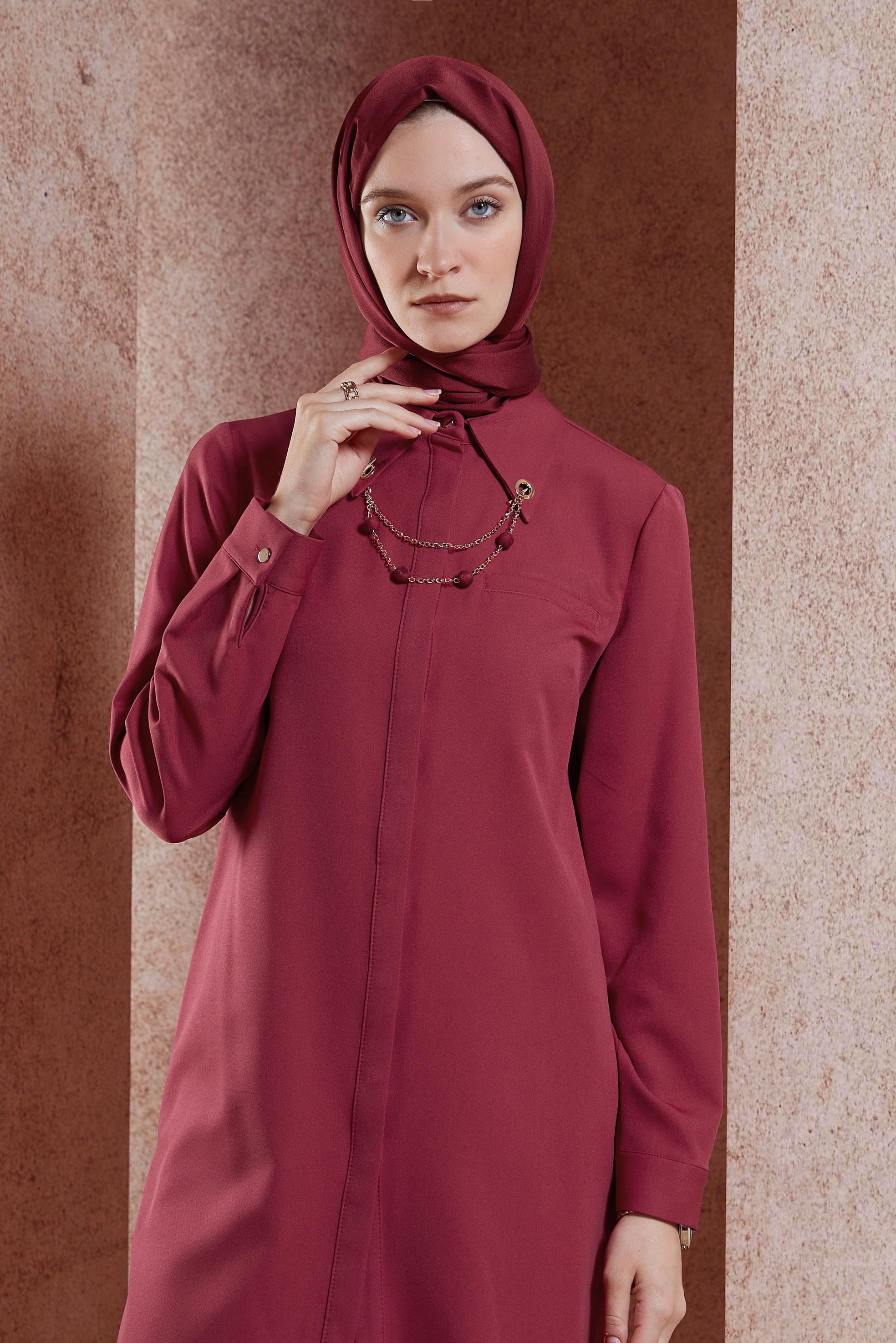 Tesettür giyim FUŞYA AKSESUAR DETAYLI TUNİK 45067