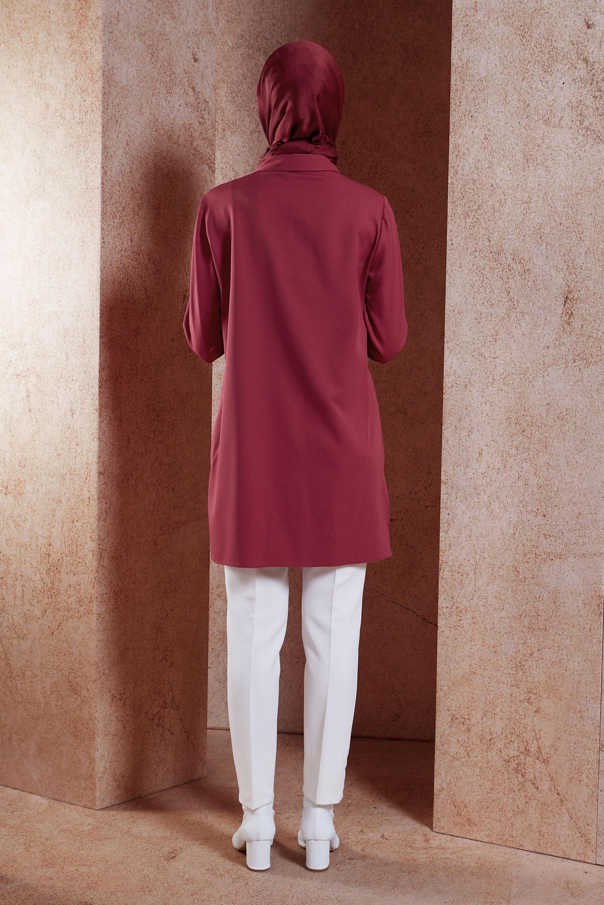 Tesettür giyim FUŞYA AKSESUAR DETAYLI TUNİK 45067