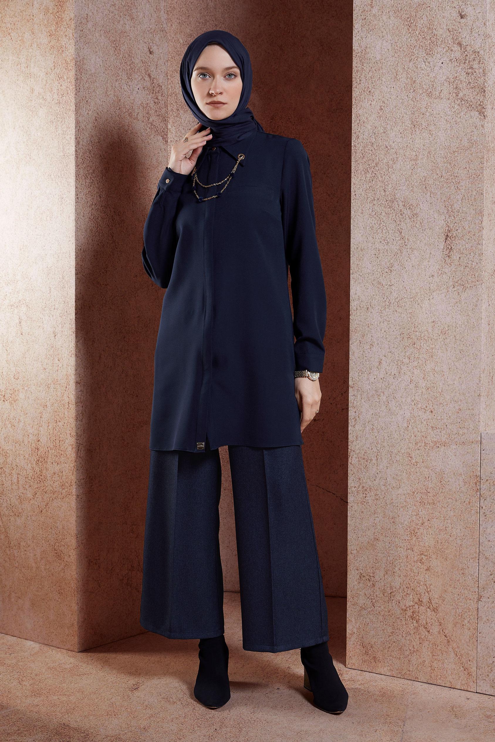 Tesettür giyim LACİVERT AKSESUAR DETAYLI TUNİK 45067