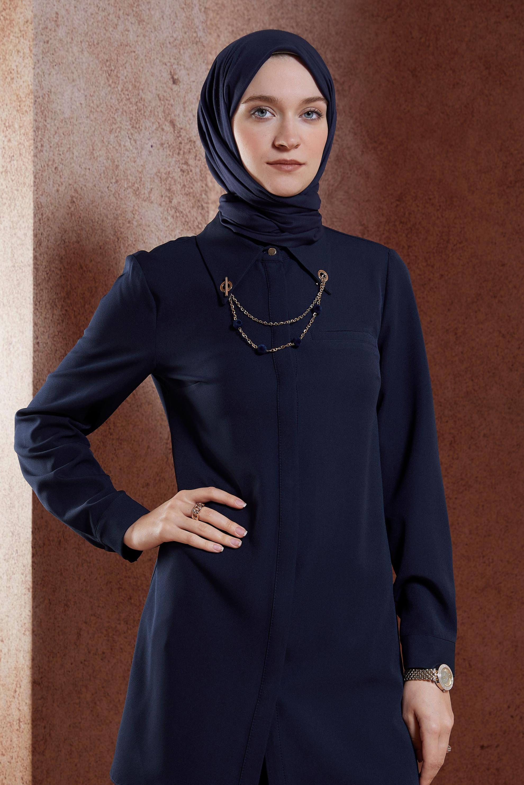 Tesettür giyim LACİVERT AKSESUAR DETAYLI TUNİK 45067