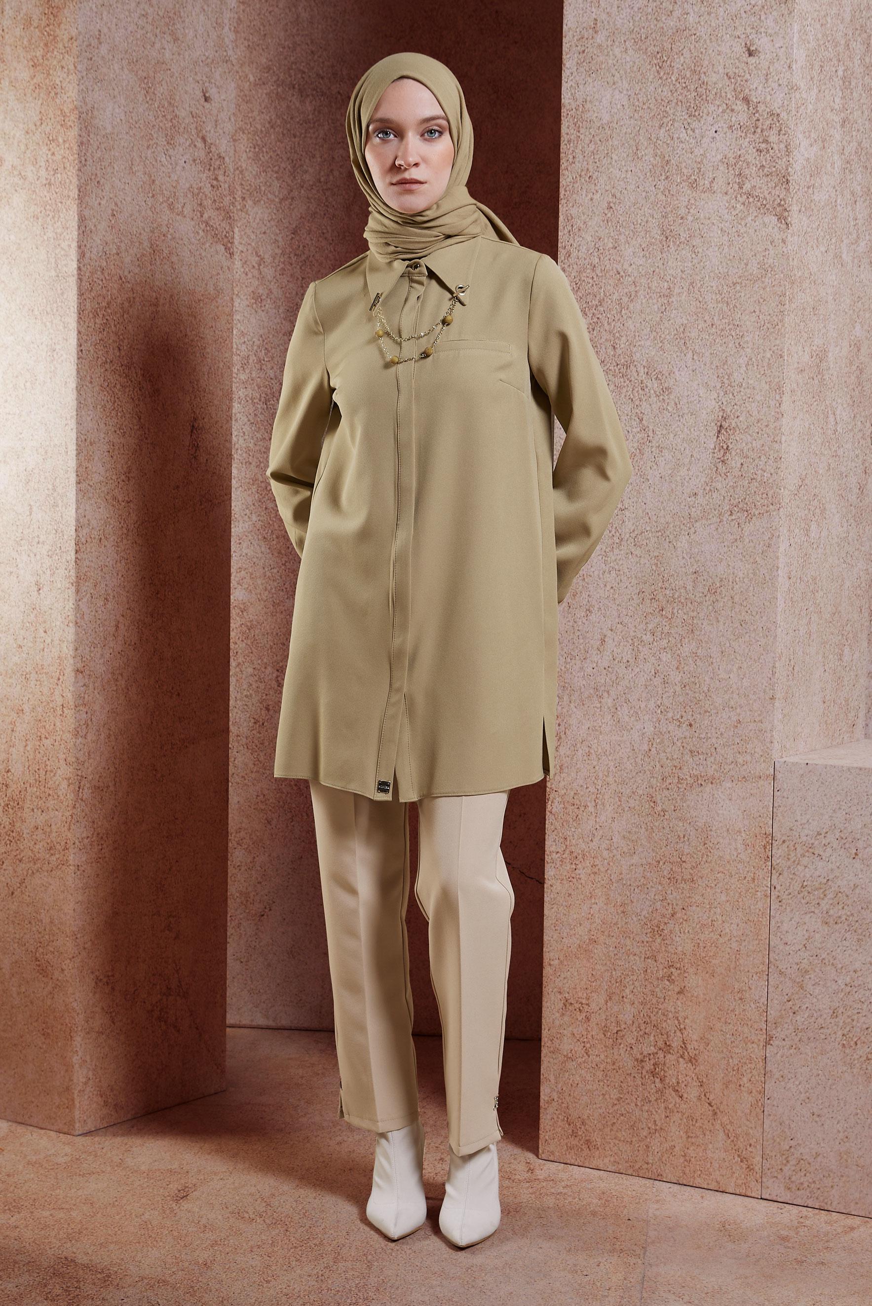 Tesettür giyim KUM AKSESUAR DETAYLI TUNİK 45067