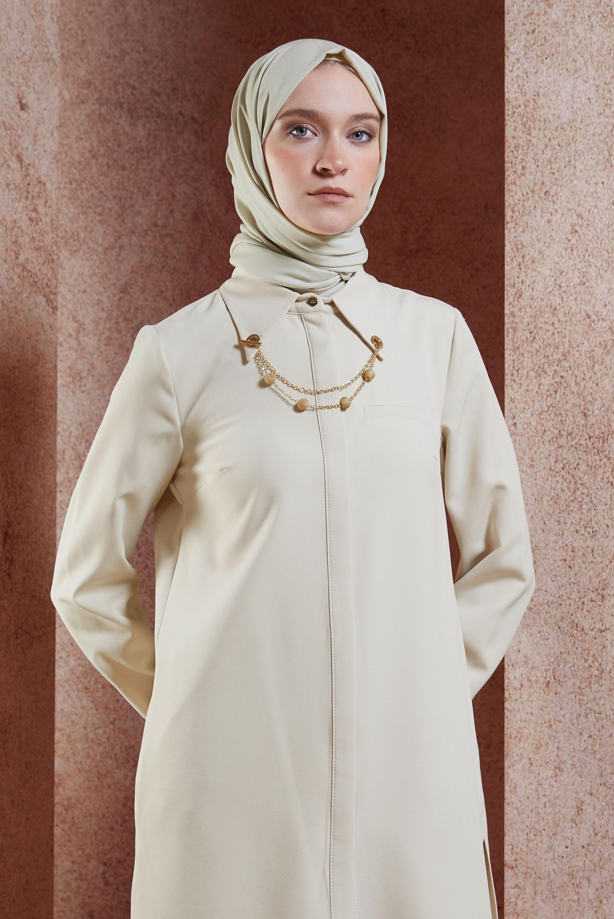 Tesettür giyim EKRU AKSESUAR DETAYLI TUNİK 45067