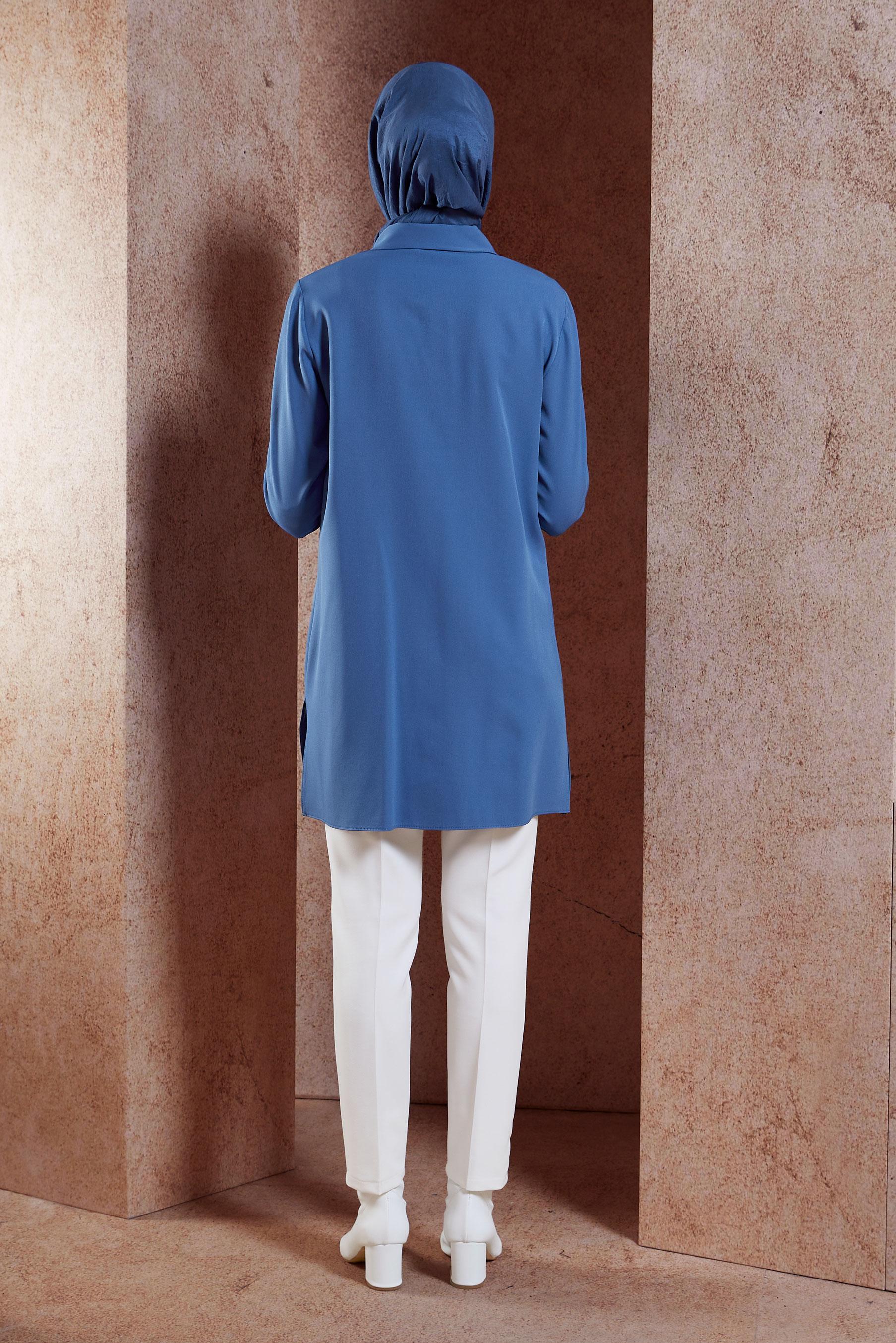 Tesettür giyim MAVİ AKSESUAR DETAYLI TUNİK 45067