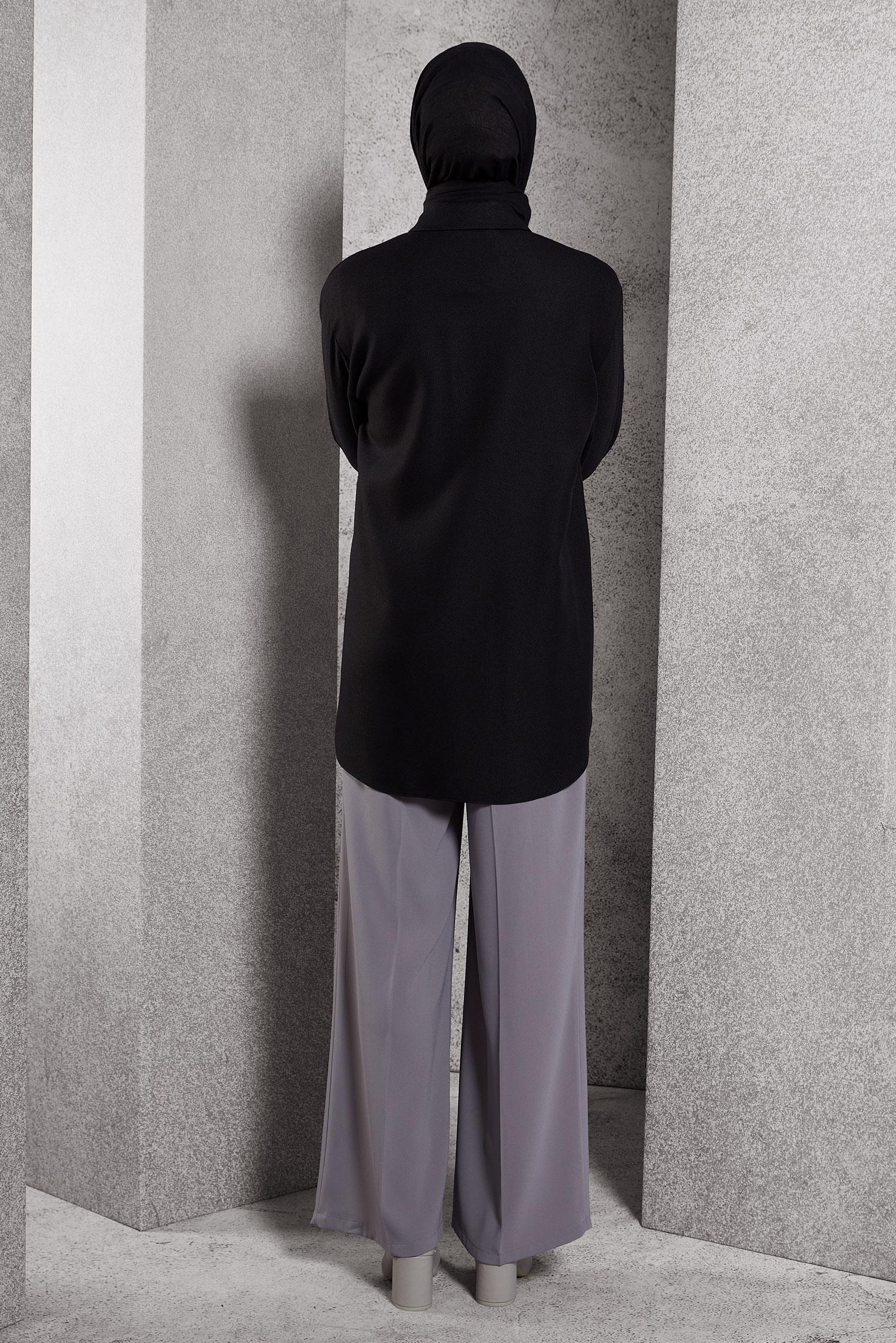 Tesettür giyim SİYAH GÖMLEK YAKA TUNİK 45069