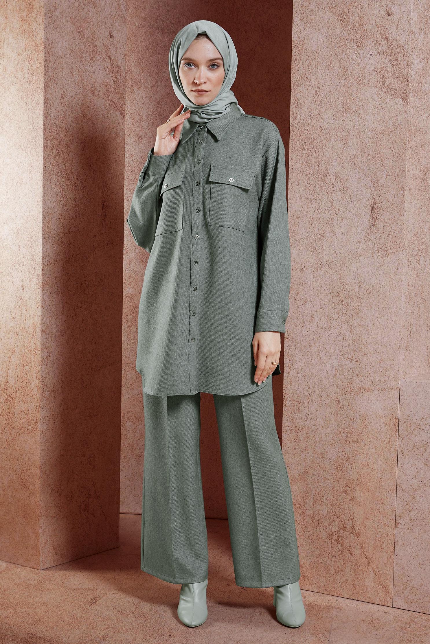 Vêtements hijab GRIS TUNIQUE COL CHEMISE 45069