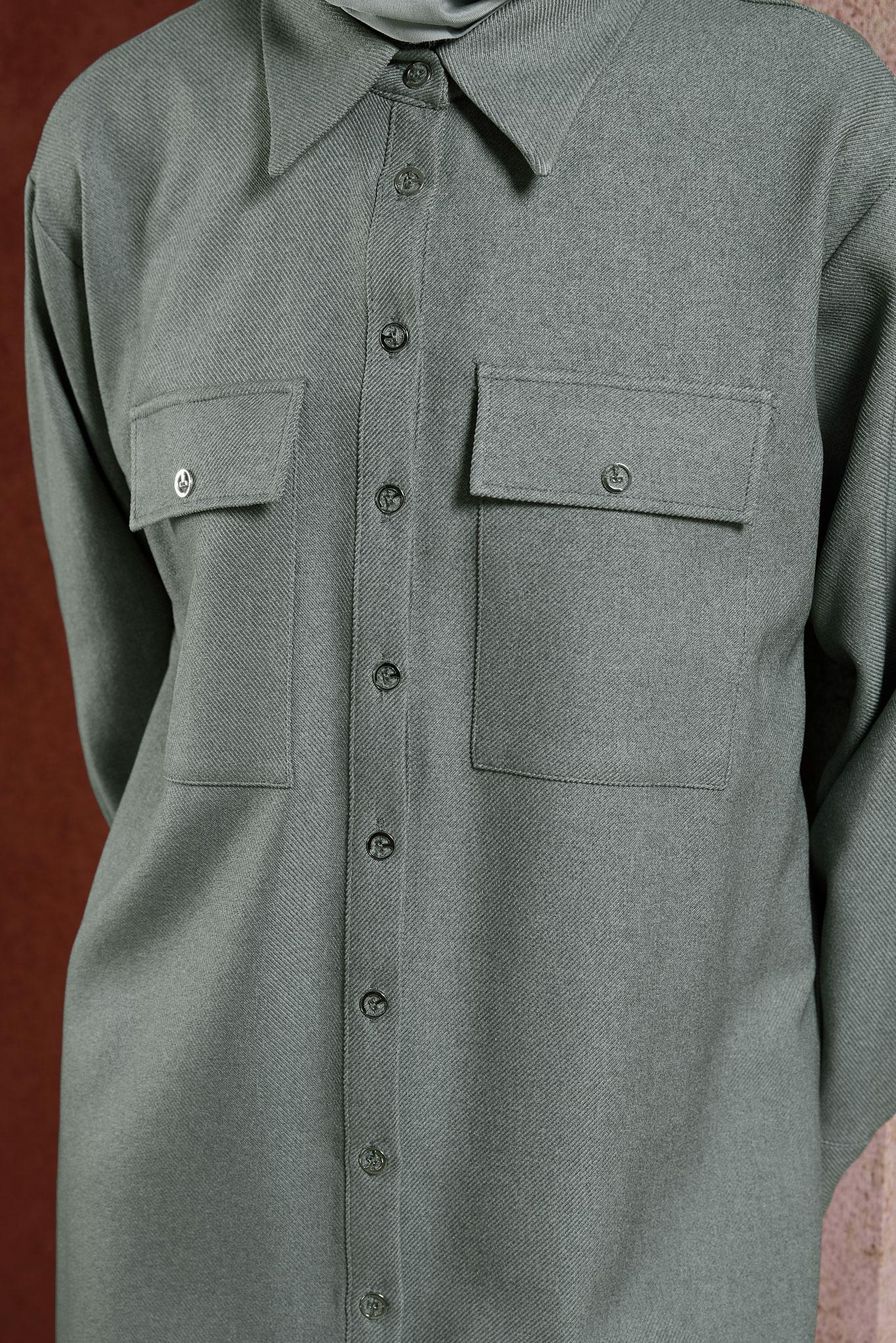 Vêtements hijab GRIS TUNIQUE COL CHEMISE 45069