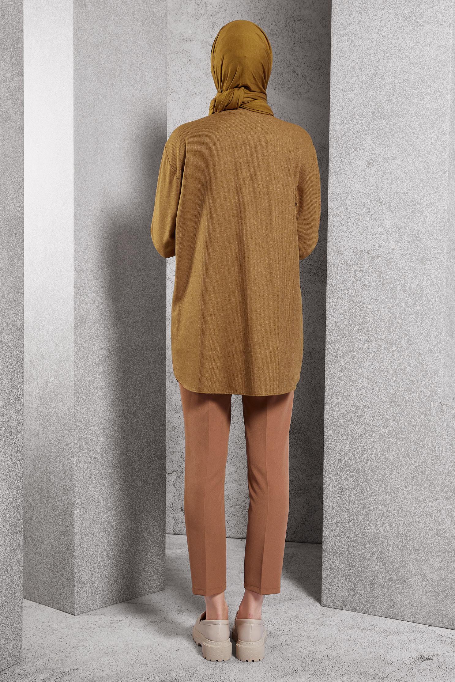 Tesettür giyim SARI GÖMLEK YAKA TUNİK 45069