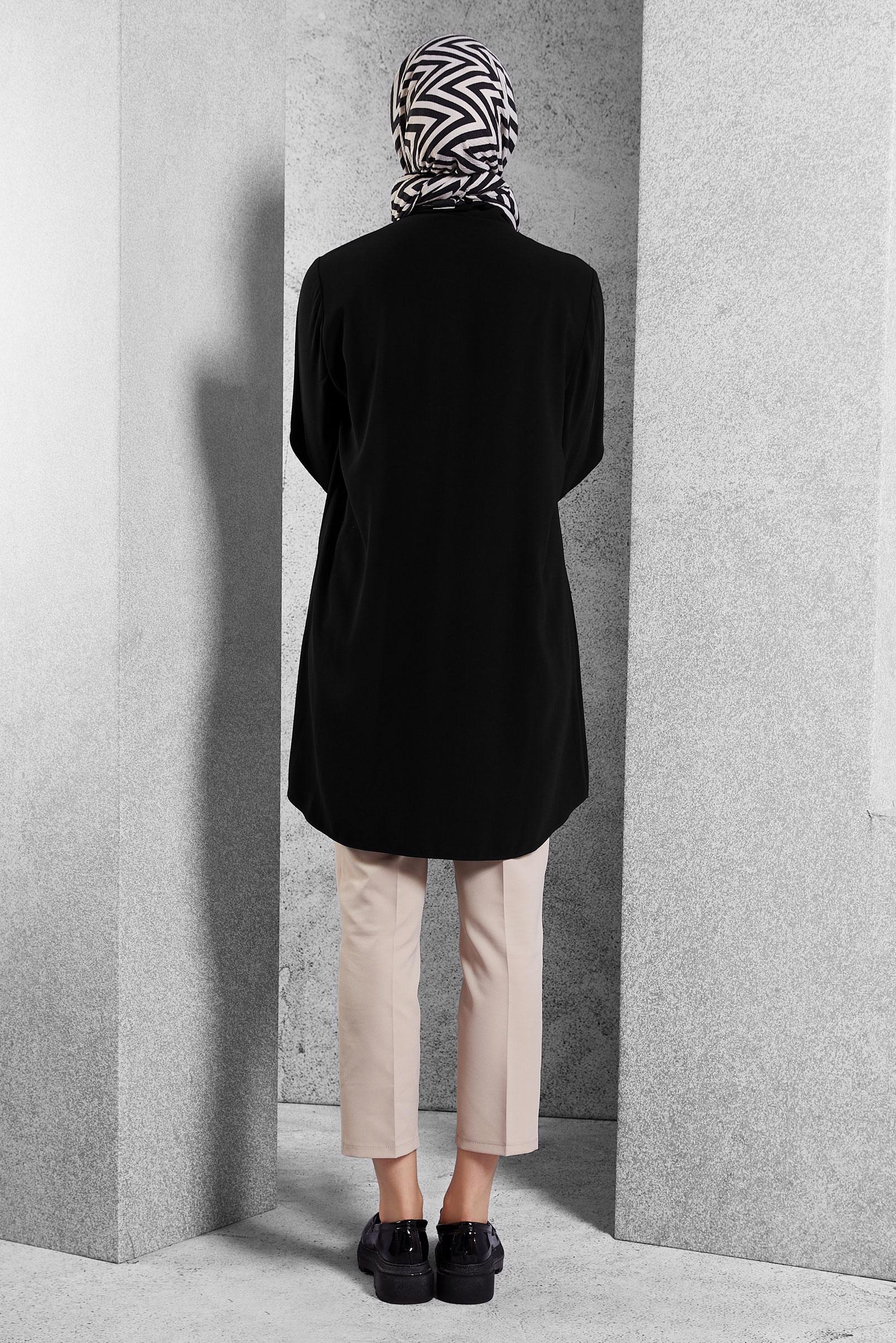 Tesettür giyim SİYAH GÖMLEK YAKA TESETTÜR TUNİK 45073