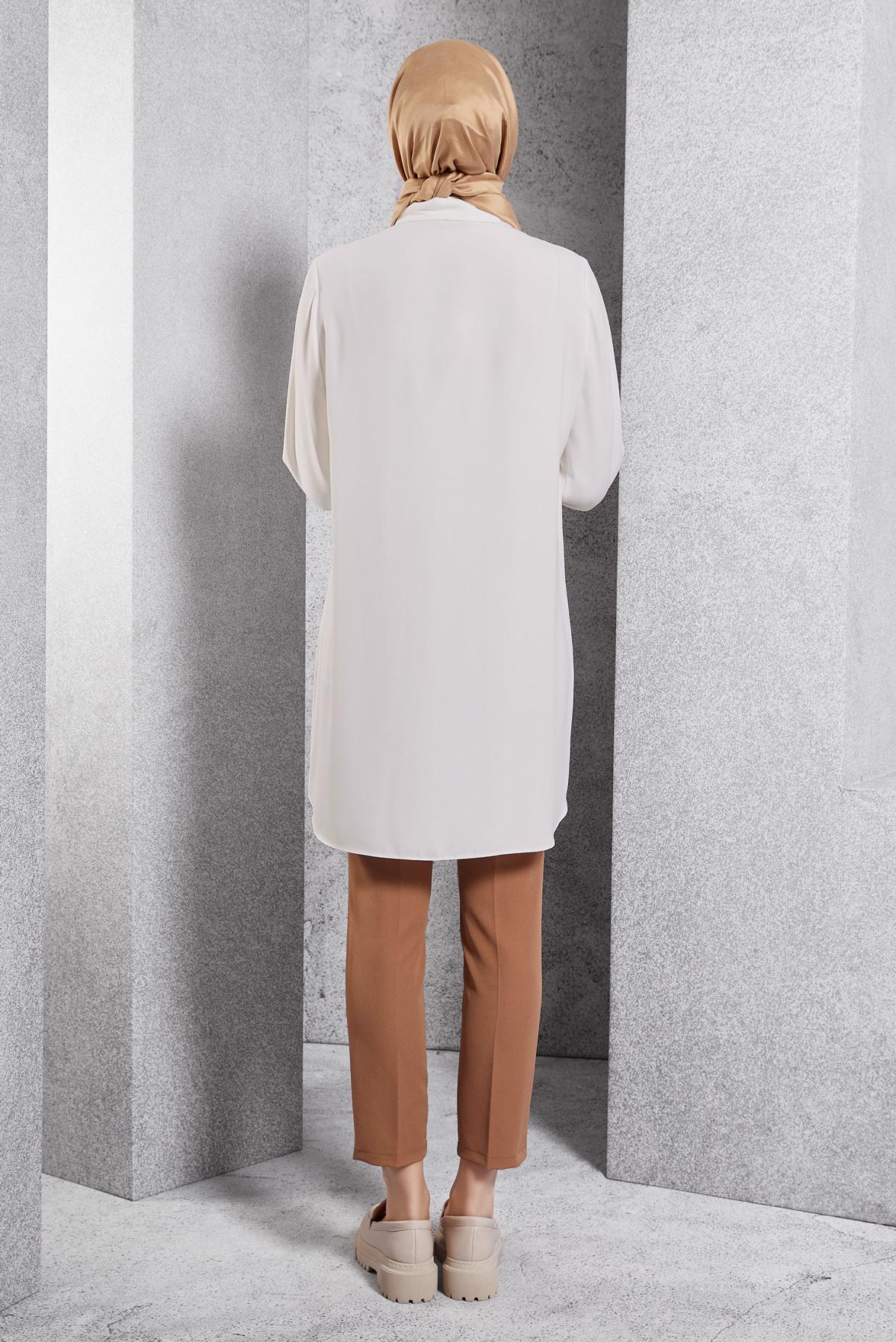 Tesettür giyim BEYAZ GÖMLEK YAKA TESETTÜR TUNİK 45073