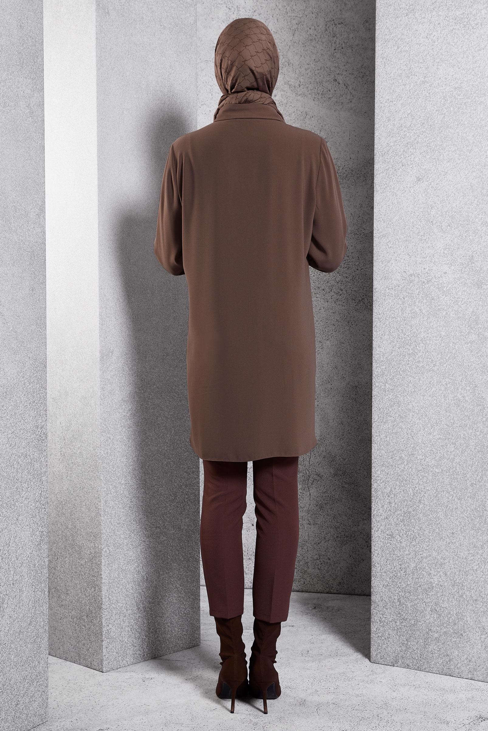 Tesettür giyim VİZON GÖMLEK YAKA TESETTÜR TUNİK 45073