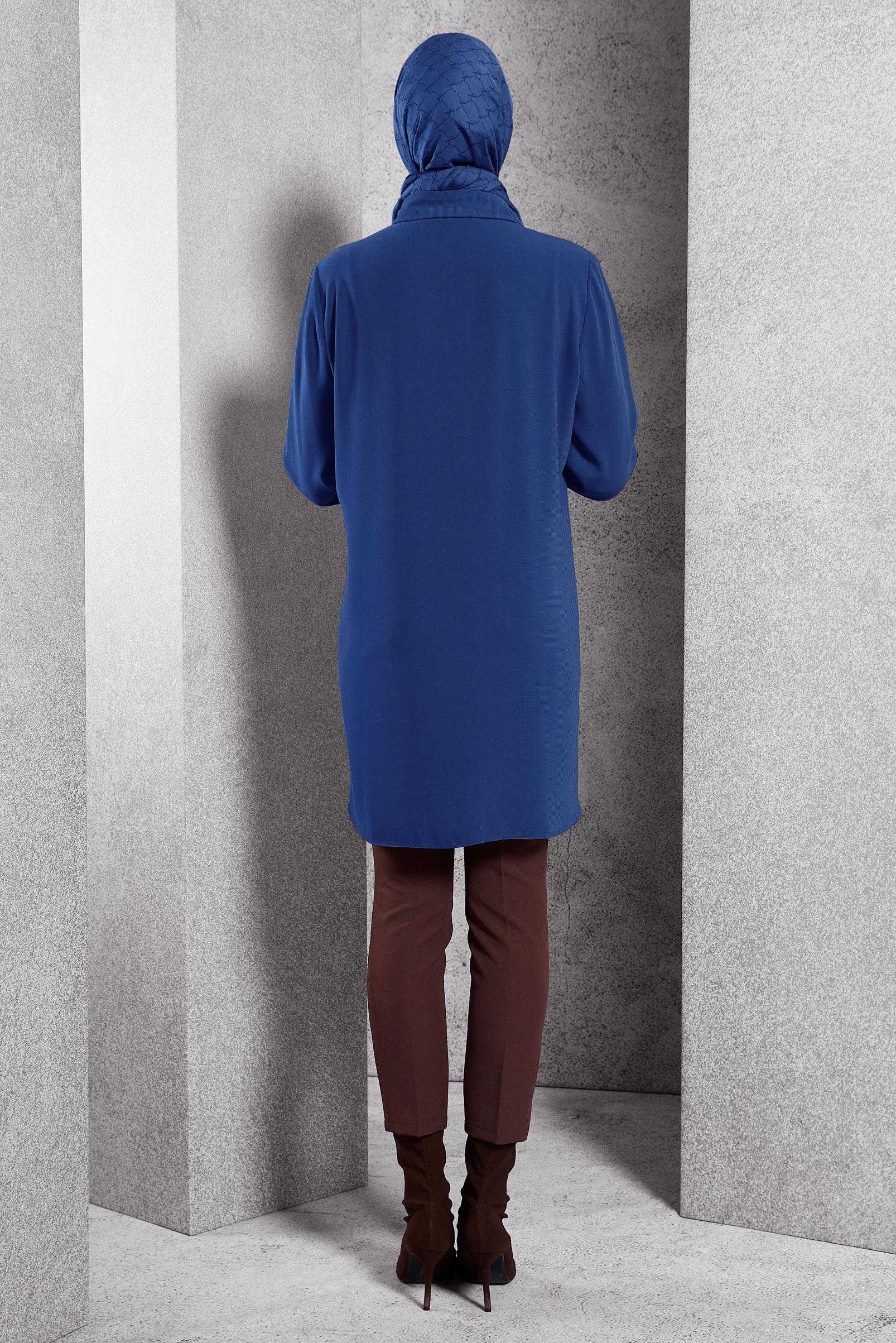 Tesettür giyim LACİVERT GÖMLEK YAKA TESETTÜR TUNİK 45073