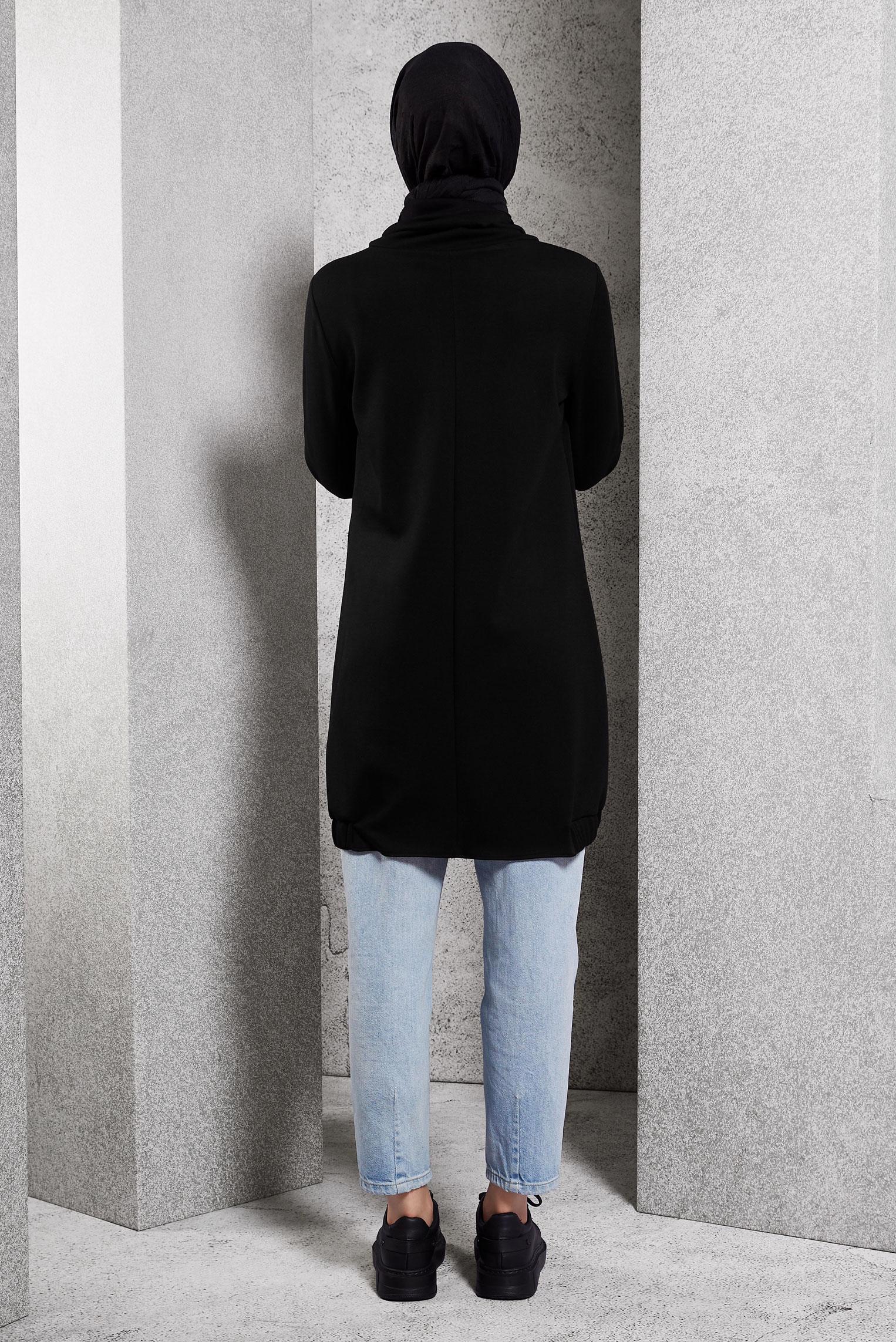 Tesettür giyim SİYAH YAKASI BAĞCIKLI TUNİK 45075