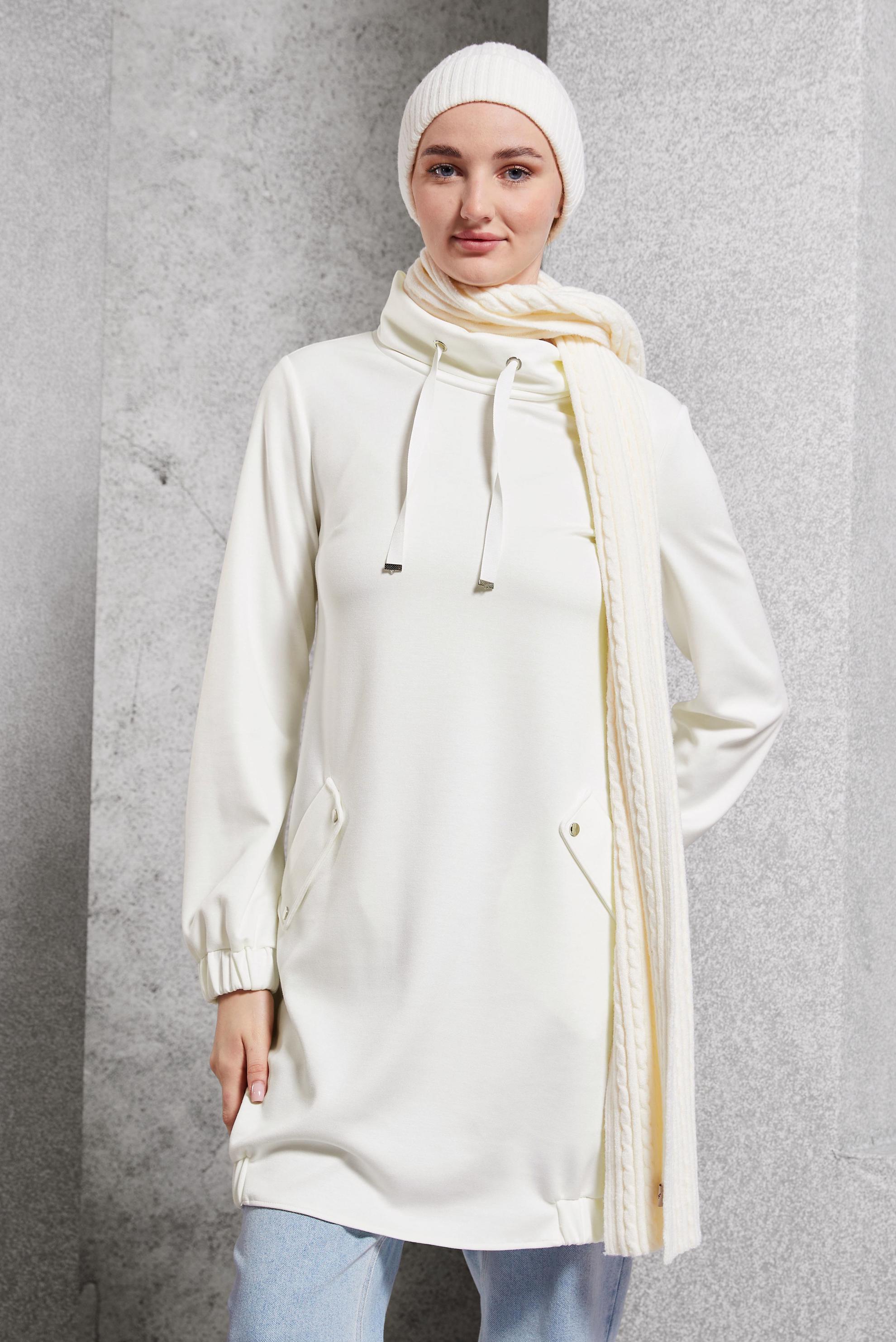 Tesettür giyim BEYAZ YAKASI BAĞCIKLI TUNİK 45075