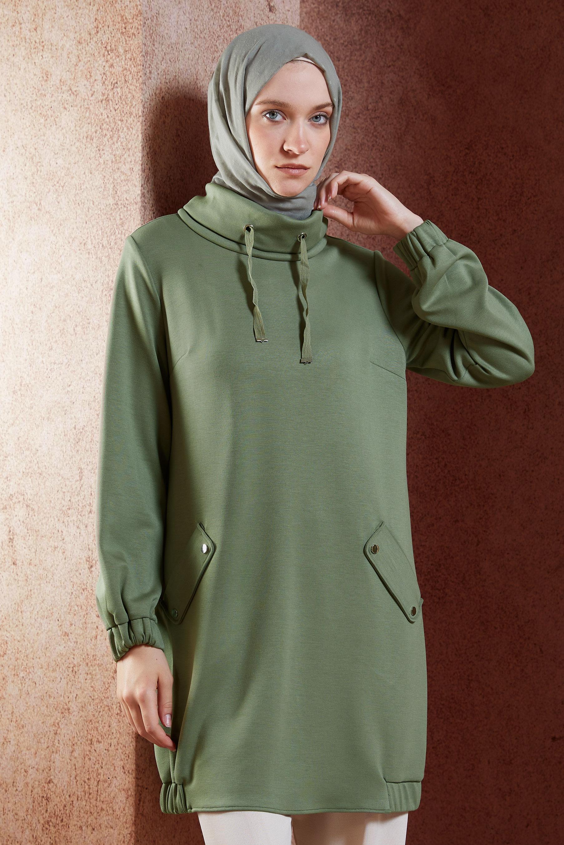 Vêtements hijab KAKI TUNIQUE COL NOUÉ 45075