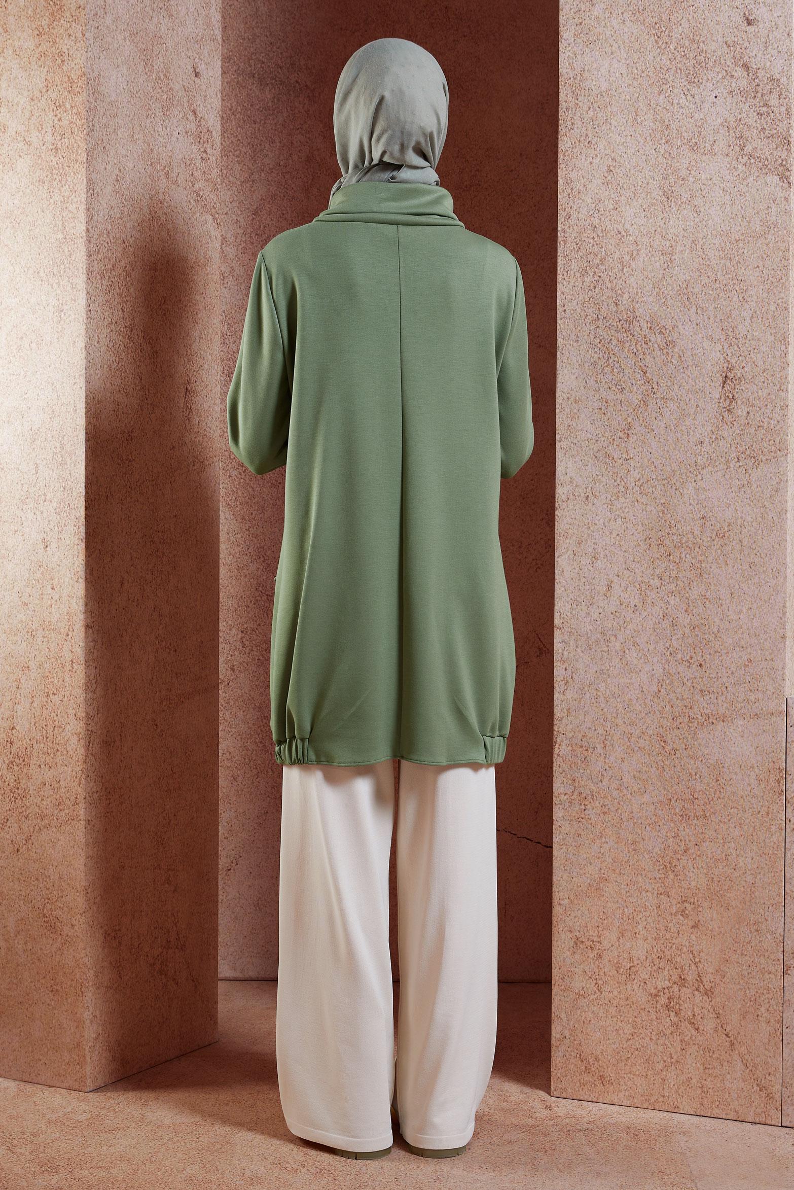 Vêtements hijab KAKI TUNIQUE COL NOUÉ 45075