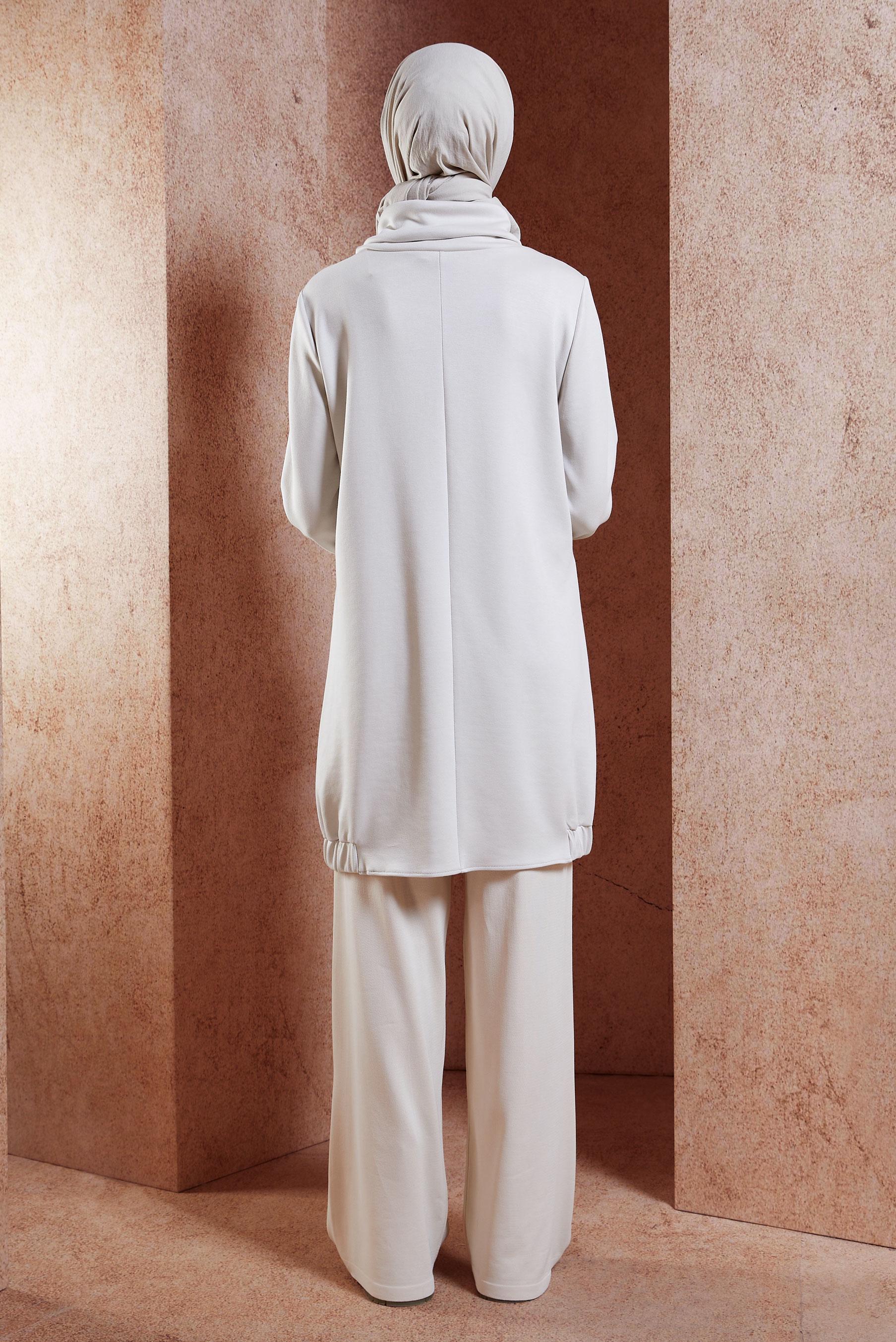 Vêtements hijab BEIGE TUNIQUE COL NOUÉ 45075