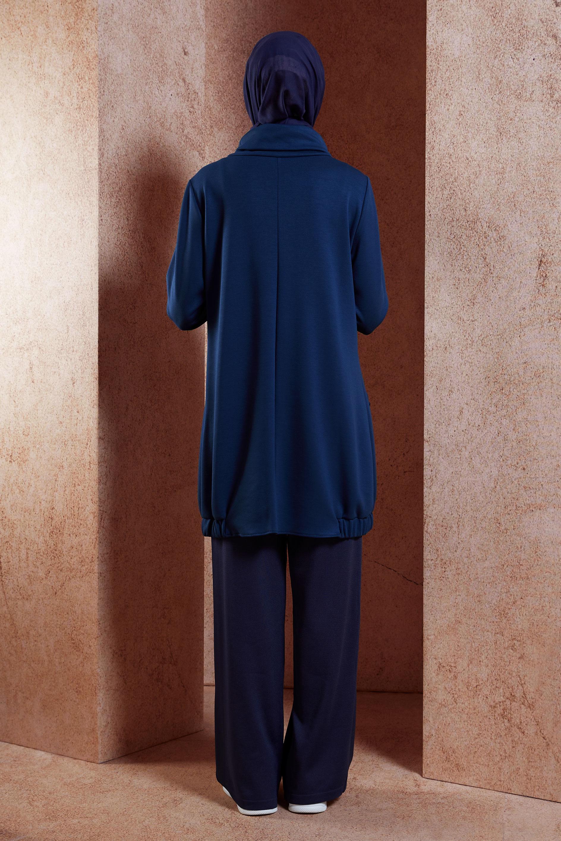 Tesettür giyim LACİVERT YAKASI BAĞCIKLI TUNİK 45075