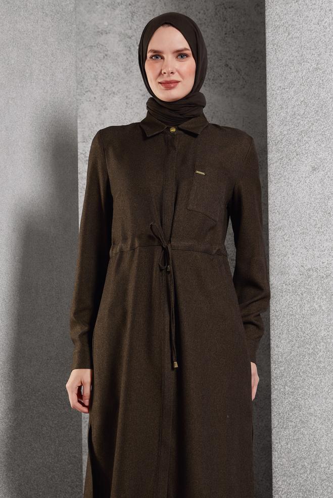 Hijab clothing BROWN SMOCKING WAIST TUNIC 45076 - ALVİNA