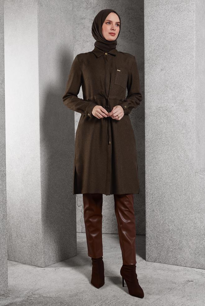 Hijab clothing BROWN SMOCKING WAIST TUNIC 45076 - ALVİNA