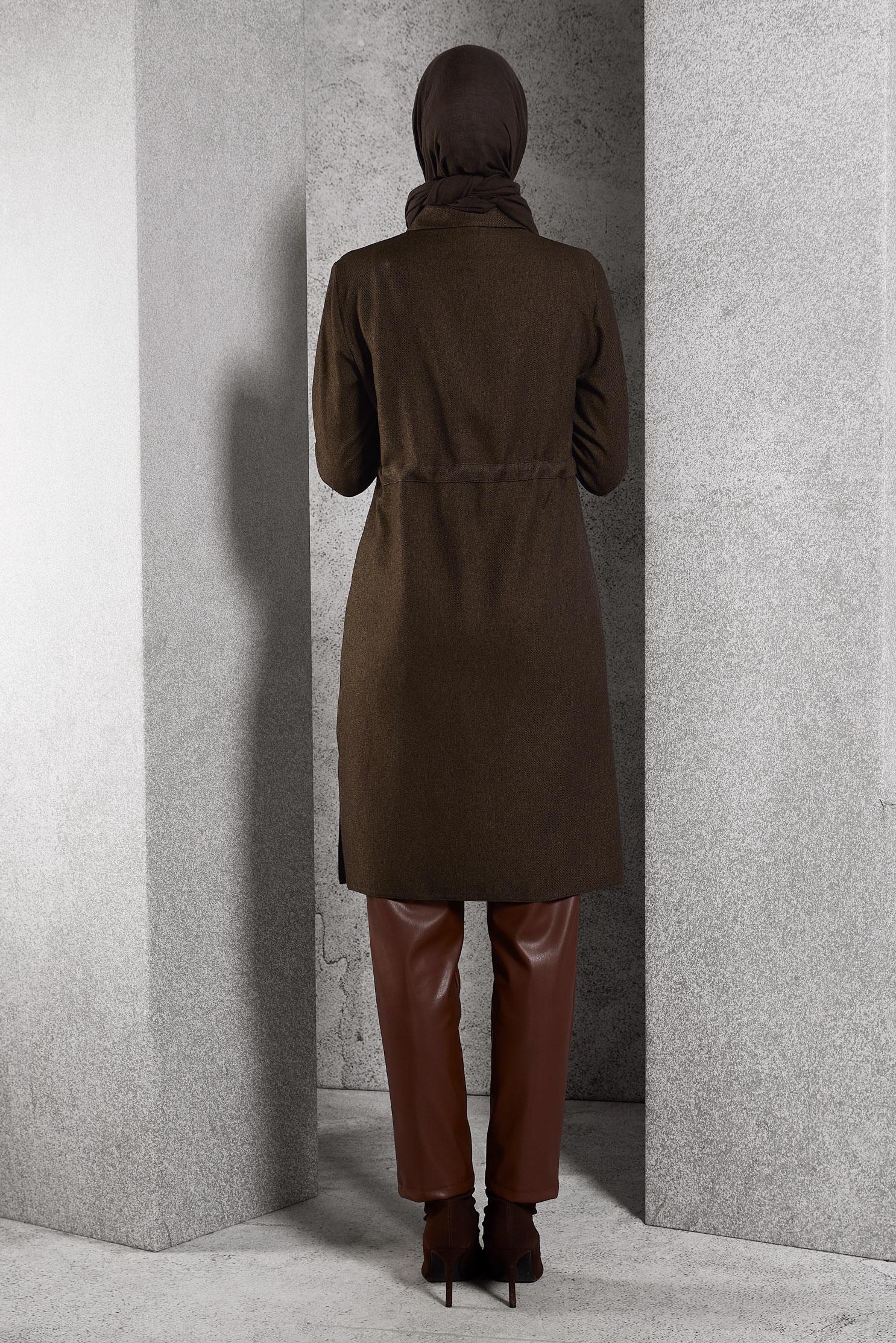 Tesettür giyim KAHVE BELİ BÜZGÜLÜ TUNİK 45076