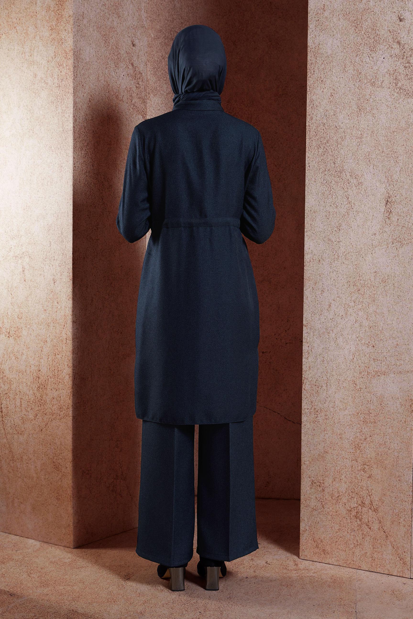 Tesettür giyim LACİVERT BELİ BÜZGÜLÜ TUNİK 45076