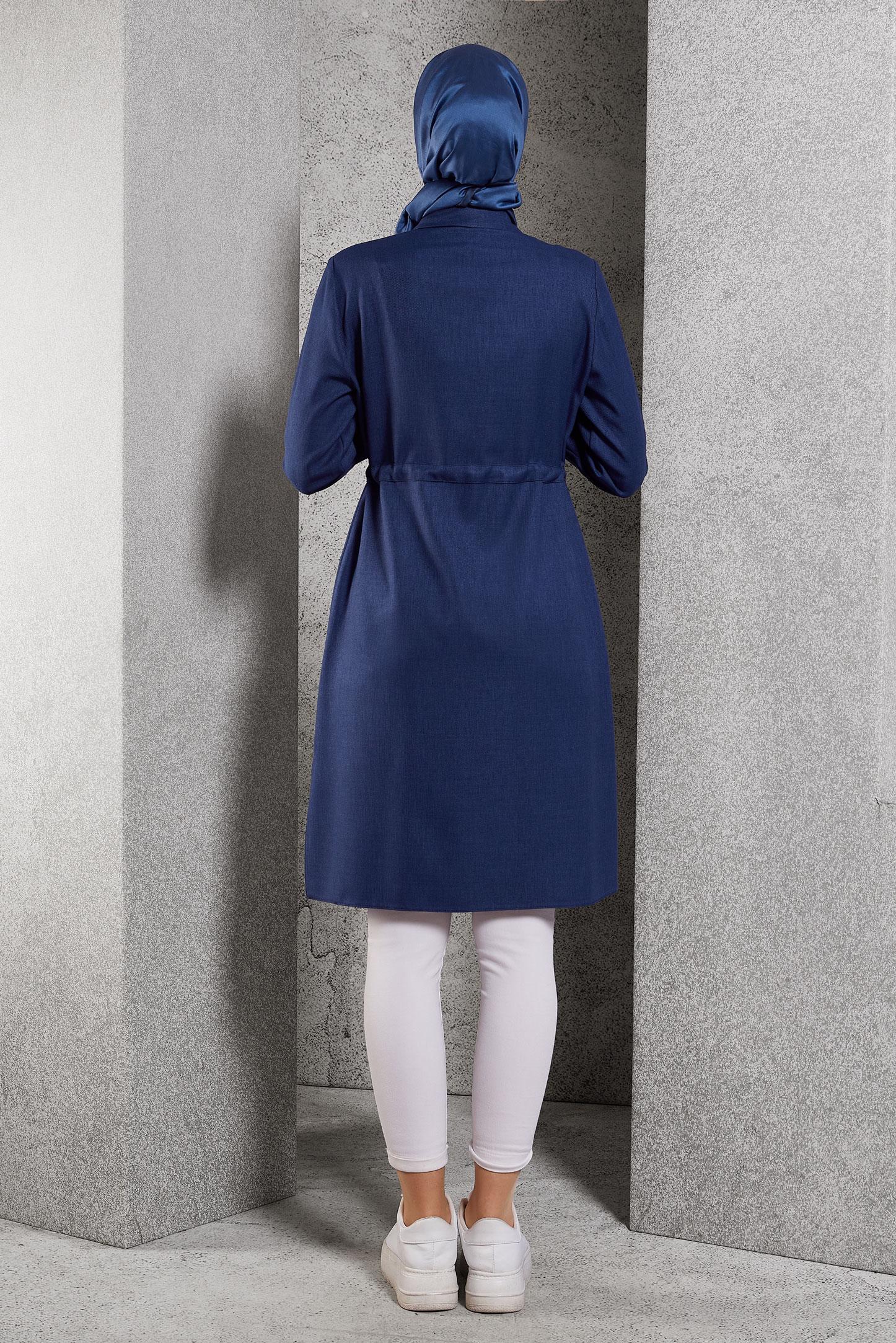 Tesettür giyim LACİVERT BELİ BÜZGÜLÜ TUNİK 45076