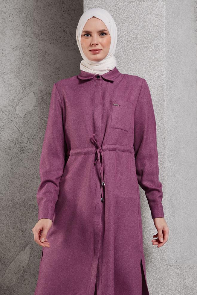 Hijab clothing PURPLE SMOCKING WAIST TUNIC 45076 - ALVİNA