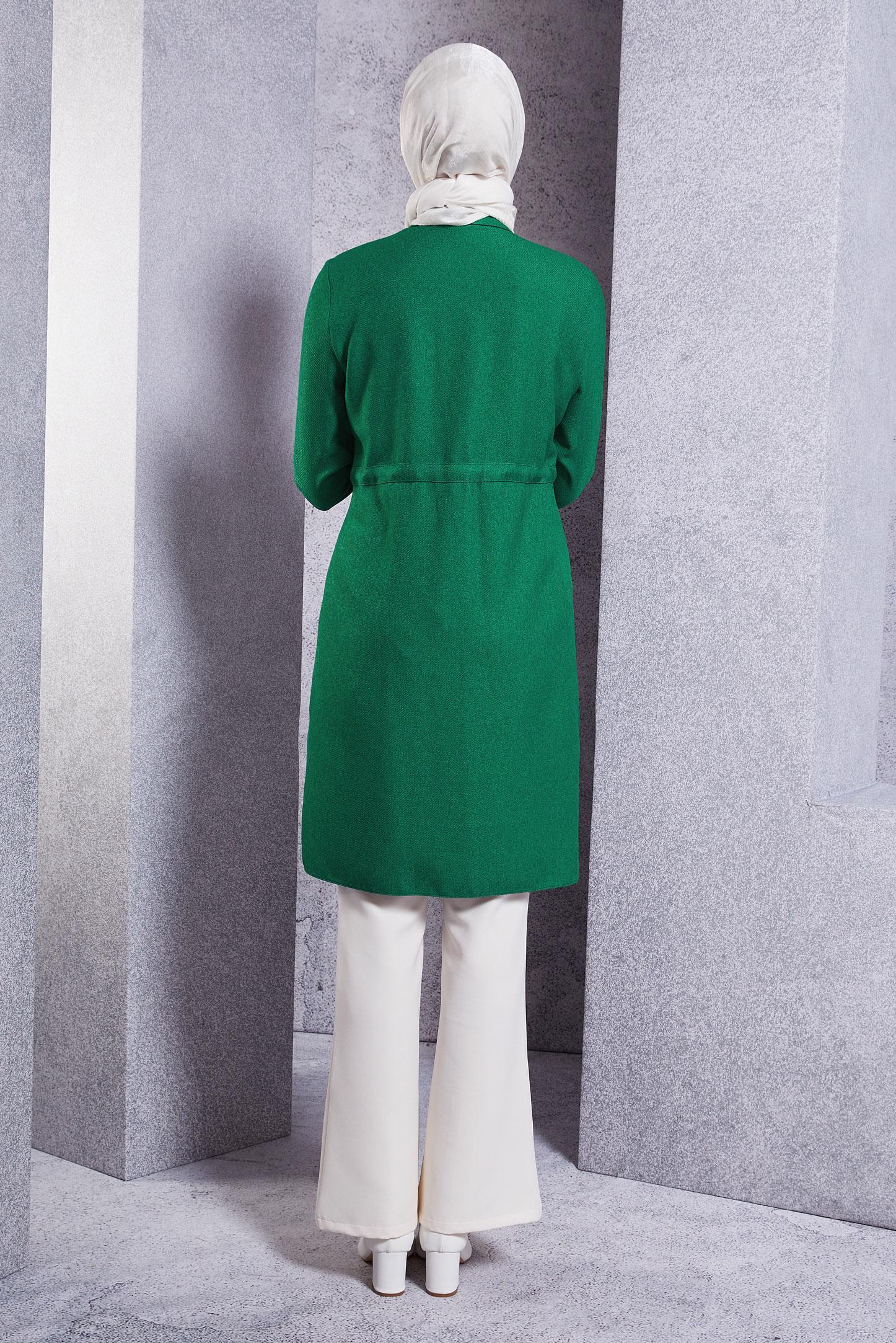 Tesettür giyim YEŞİL BELİ BÜZGÜLÜ TUNİK 45076