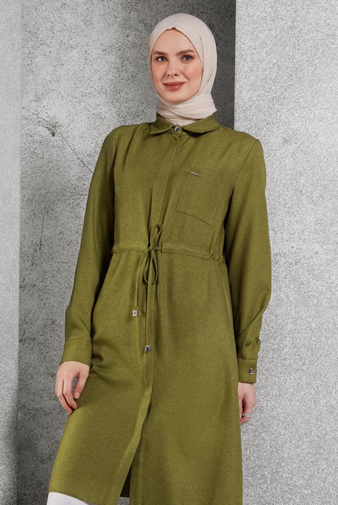 Hijab clothing GREEN SMOCKING WAIST TUNIC 45076 - ALVİNA