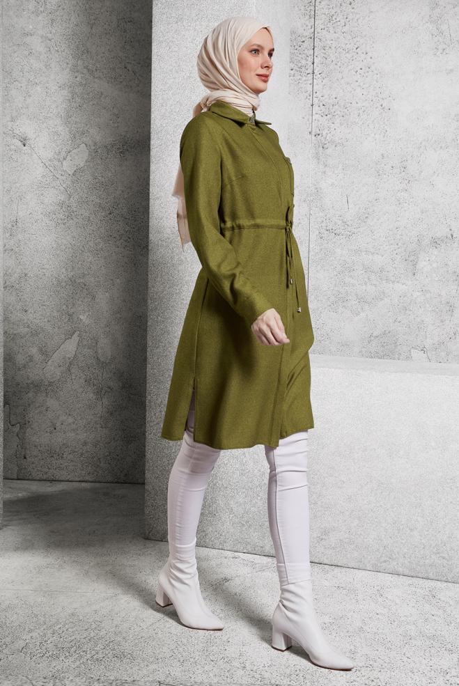 Hijab clothing GREEN SMOCKING WAIST TUNIC 45076 - ALVİNA